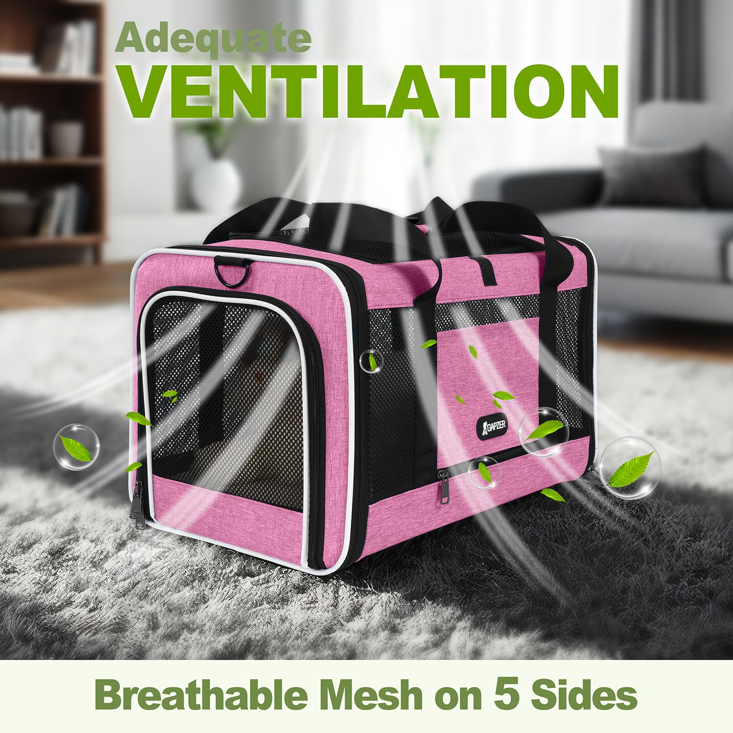 GAPZER ventilación 360 grados: flujo de aire constante para mascotas durante vuelos.