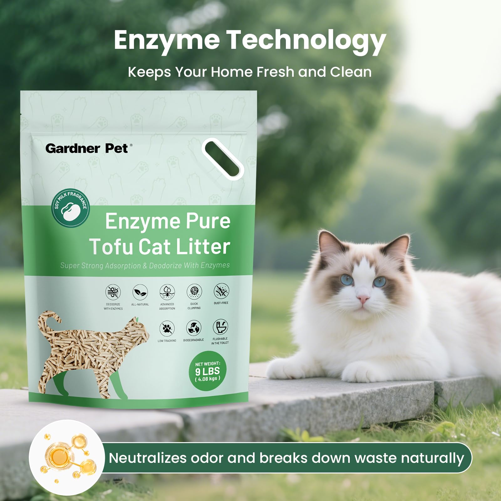 Gardner Pet Tofu Arena Gato Bajo Rastreo: menos arena fuera de la caja.