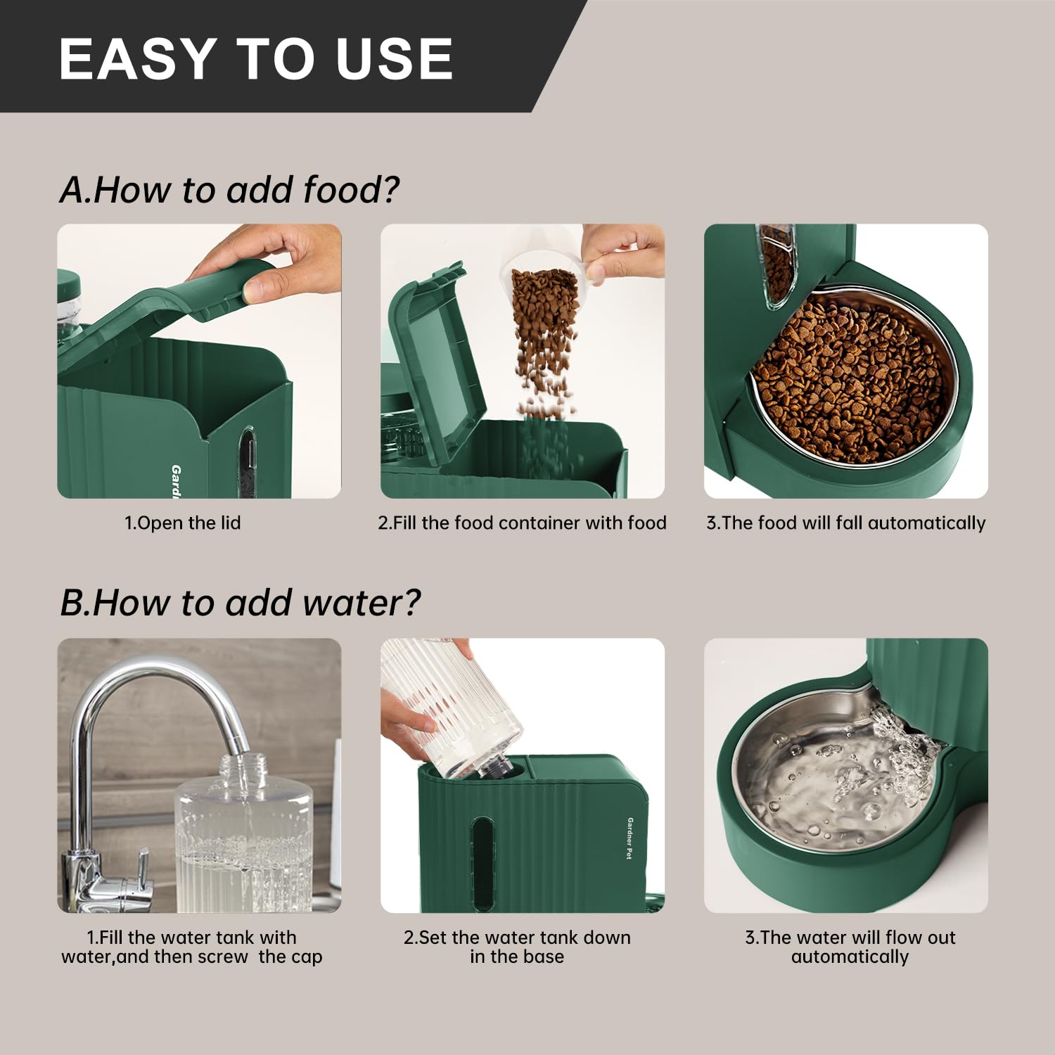 Gardner Pet base ajustable 180 grados para mayor estabilidad.