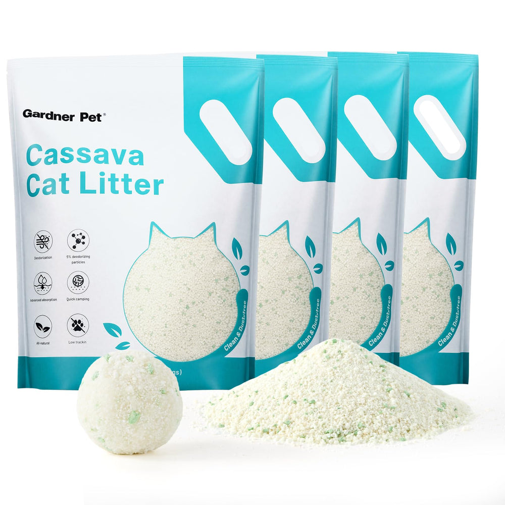 Gardner Pet Cassava Cat Litter, control de olor, mantiene la caja fresca por más tiempo.