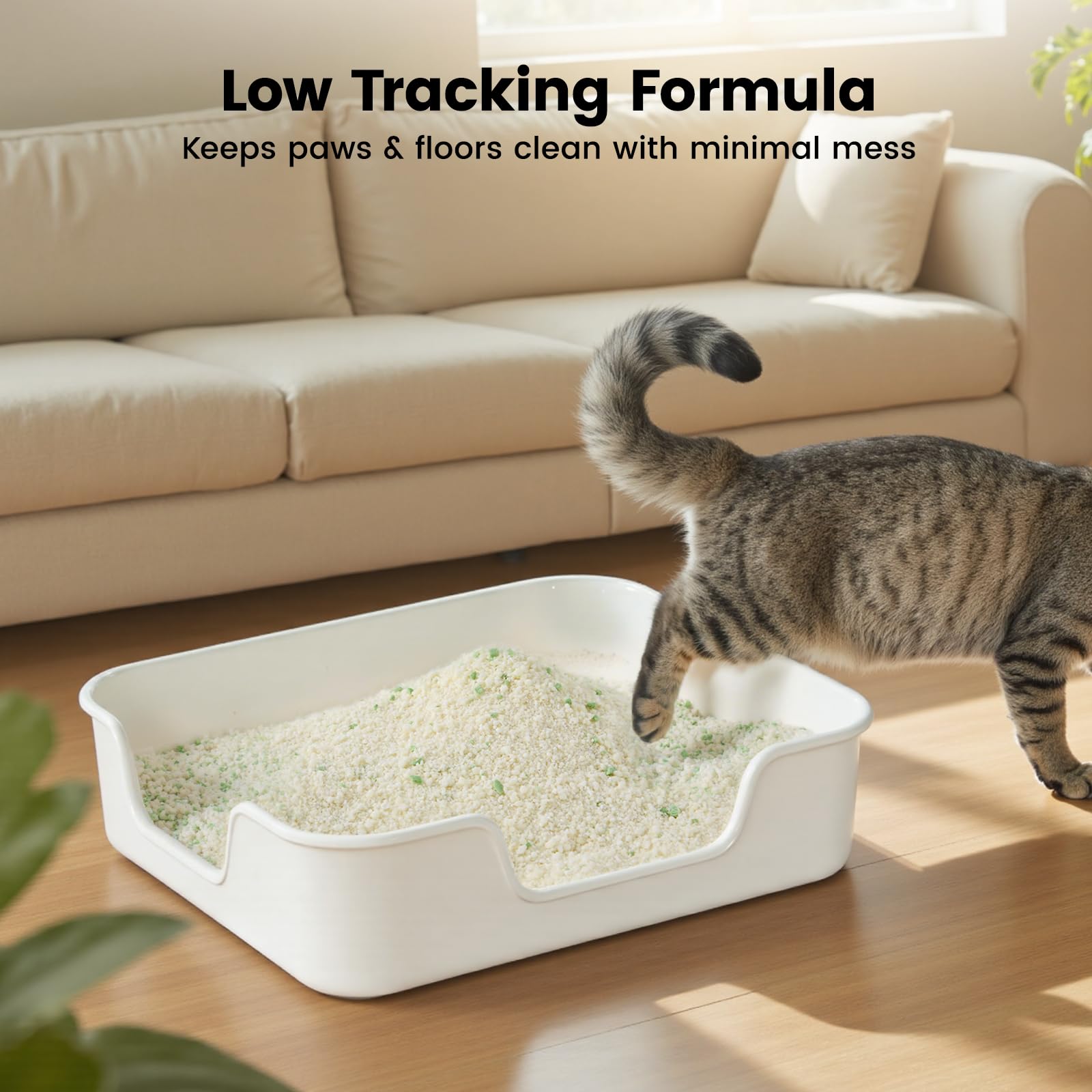 Gardner Pet Cassava Cat Litter, sin fragancia, ideal para gatos sensibles a olores fuertes.