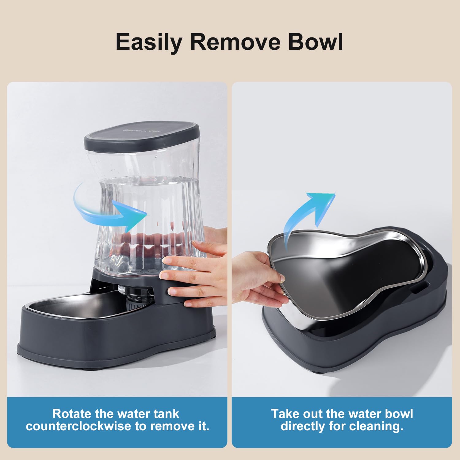 Gardner Pet diseño de gravedad mantiene agua disponible sin recargas constantes.