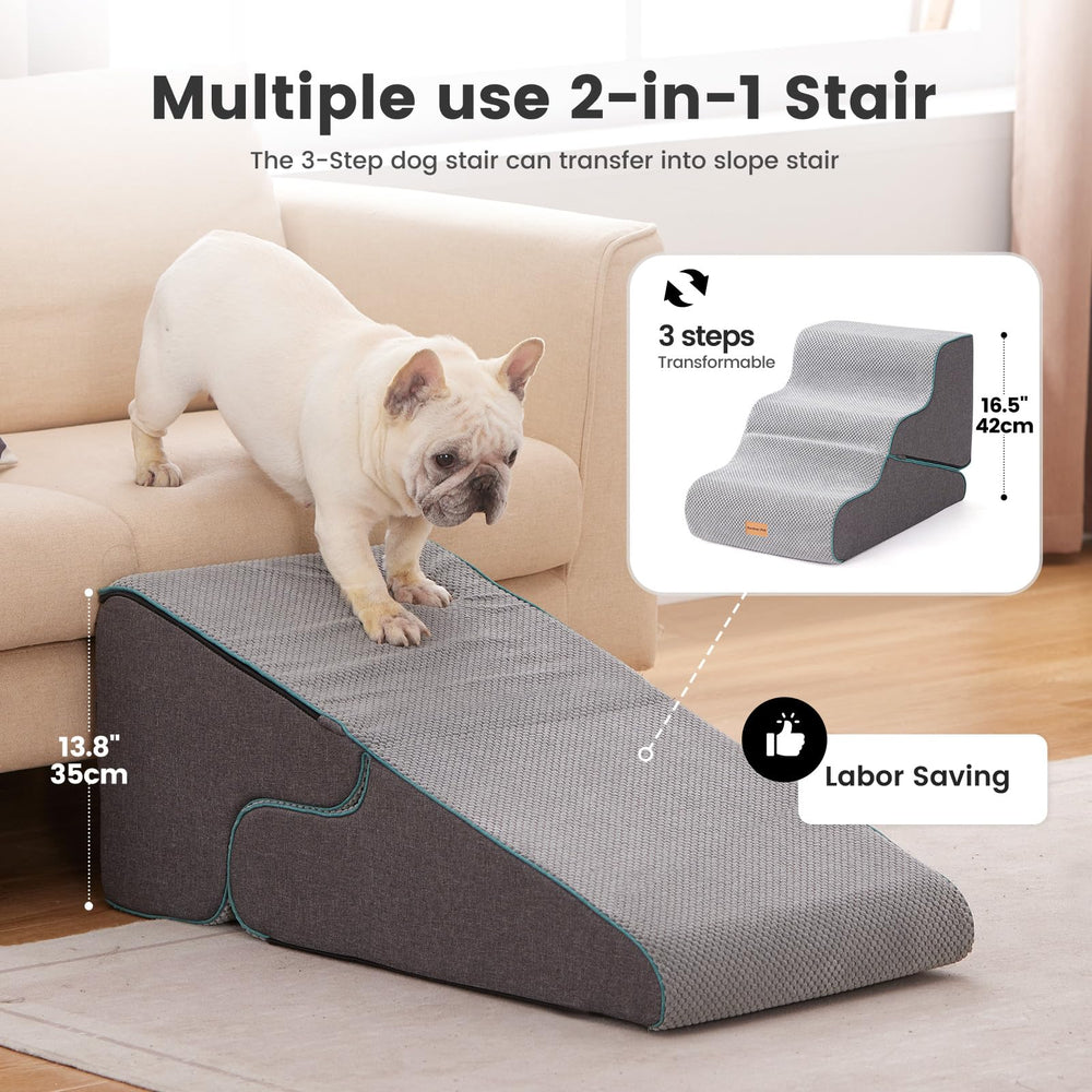 Gardner Pet escalera 2 en 1 con rampa, transforma su uso entre altura y pendiente.