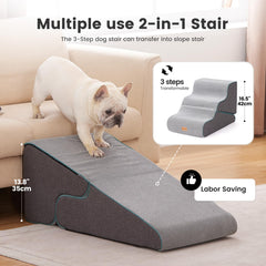 Gardner Pet escalera 2 en 1 con rampa, transforma su uso entre altura y pendiente.