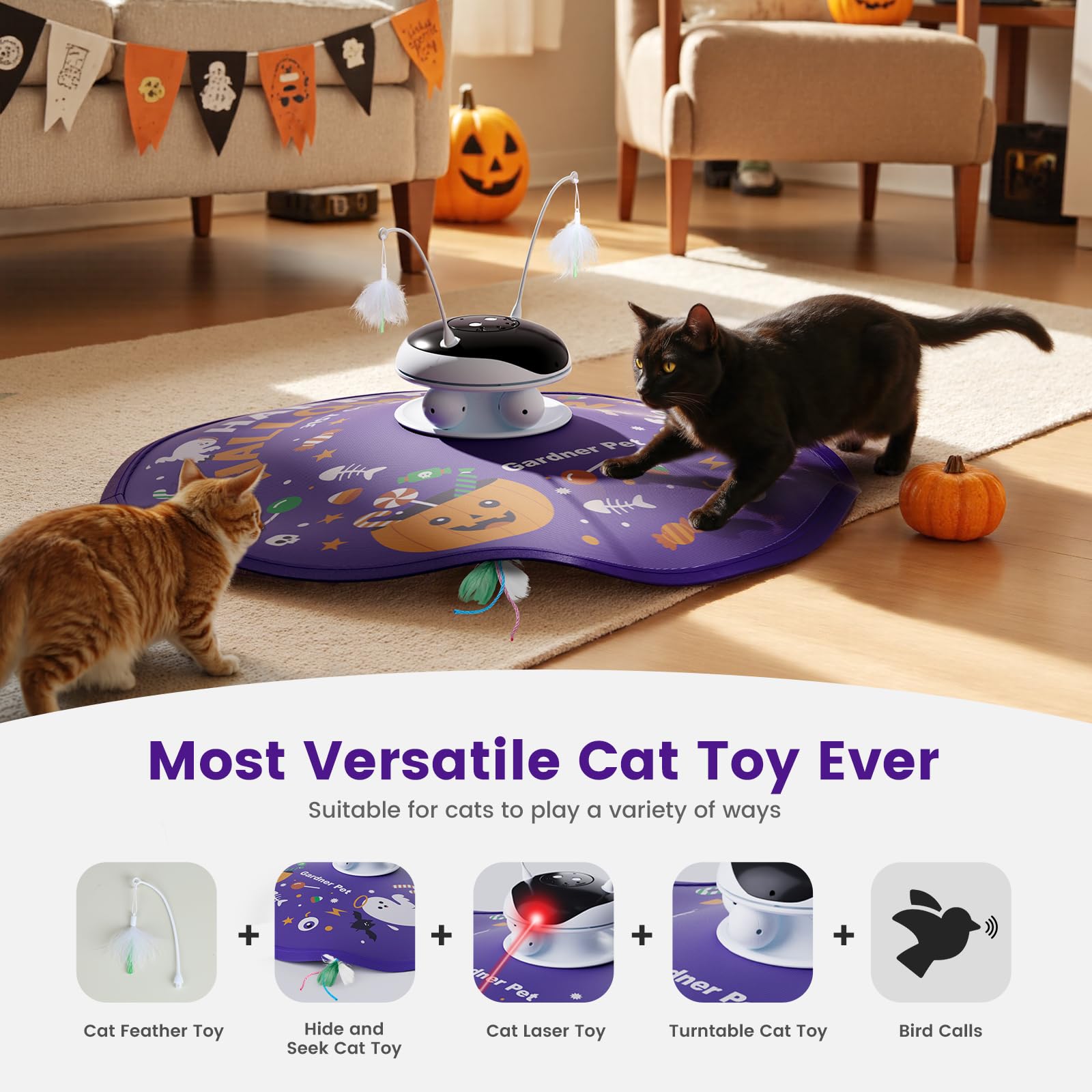 Gardner Pet Gato Juguete Pluma Móvil: plumas suaves para juego interactivo.