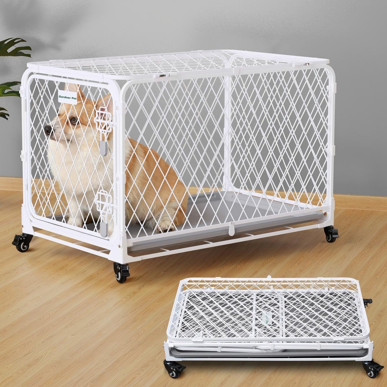 Gardner Pet jaula plegable de malla diamante, ensamble sencillo para casa o viaje