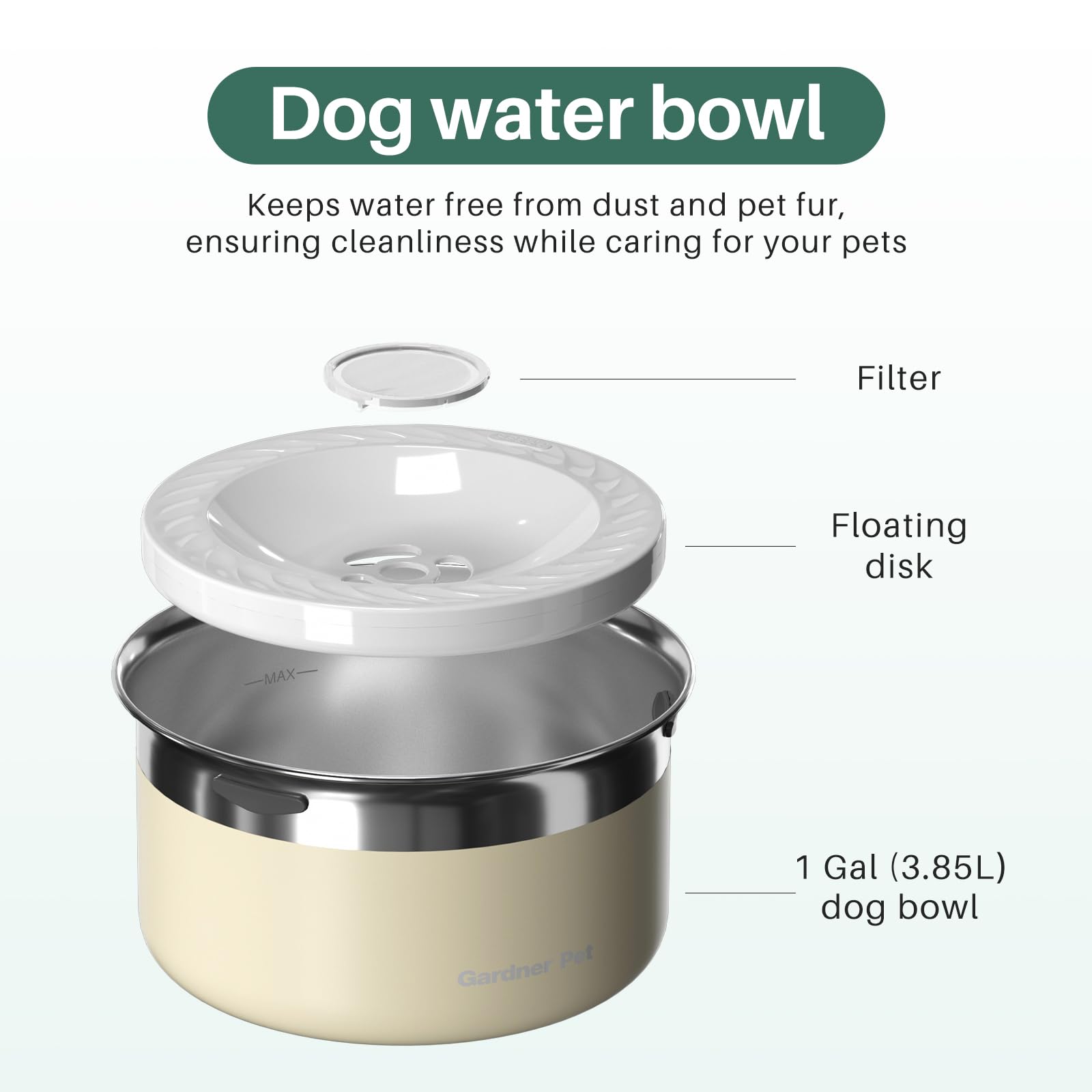 Gardner Pet sistema de agua lenta para beber a ritmo cómodo.