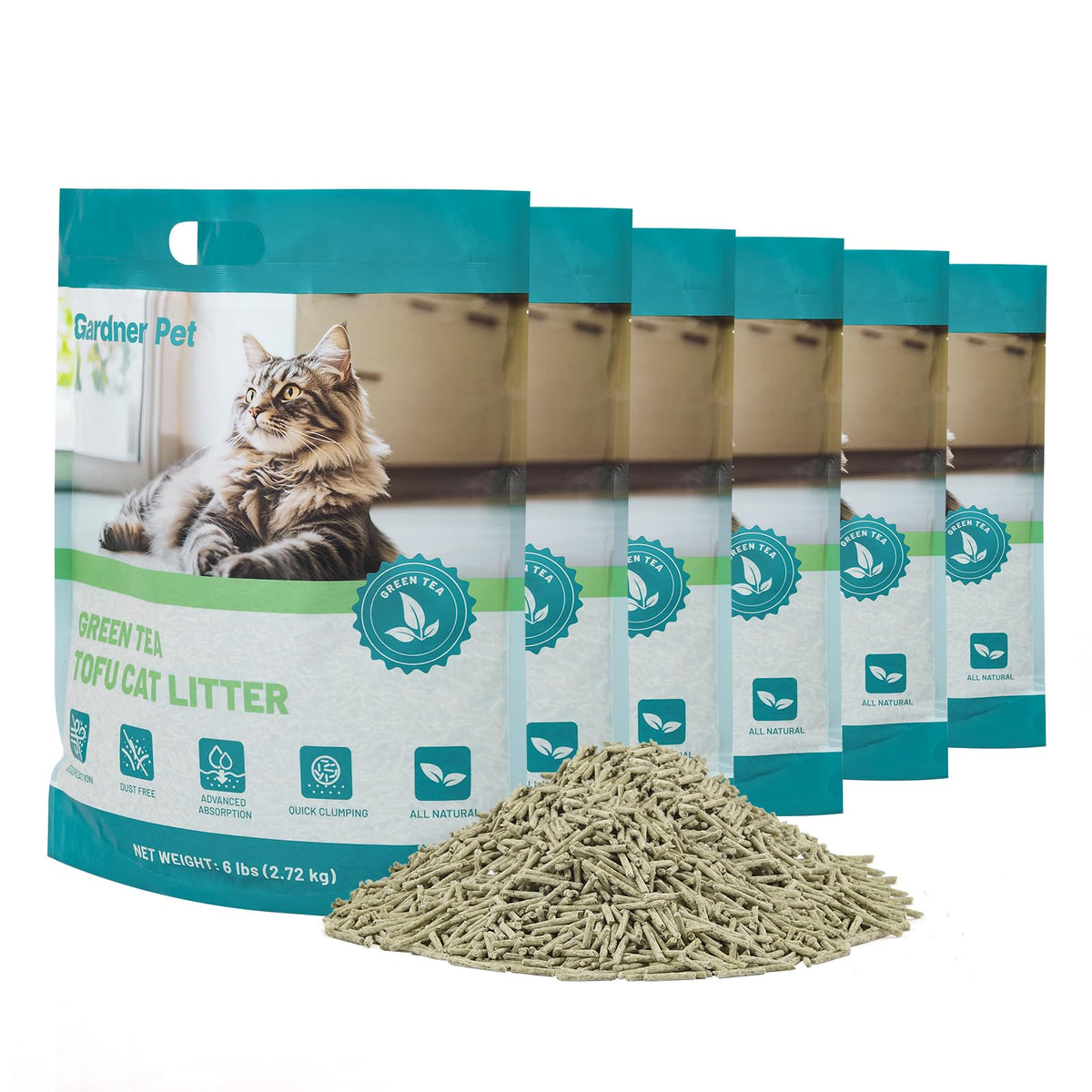 Gardner Pet Tofu Gato Arena para gatos sin polvo para aire más limpio y menos irritación.