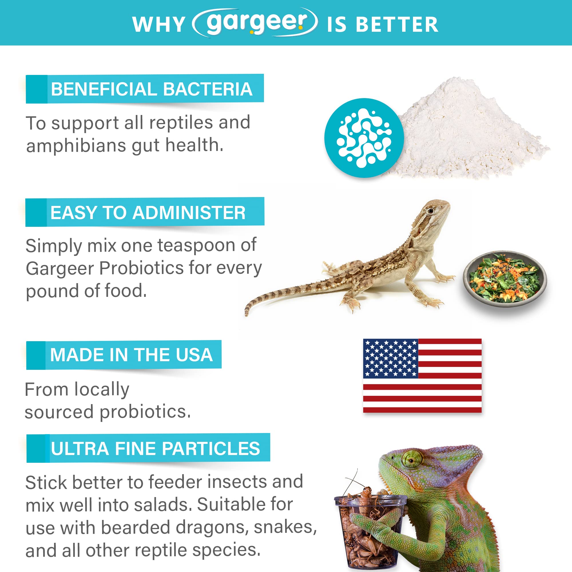 Gargeer Reptile Probiotics, hecho en Estados Unidos.