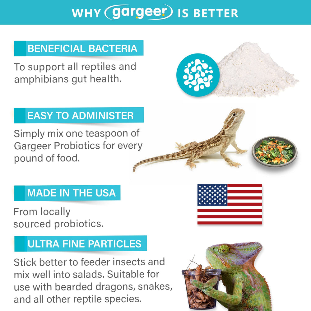 Gargeer Reptile Probiotics, hecho en Estados Unidos.