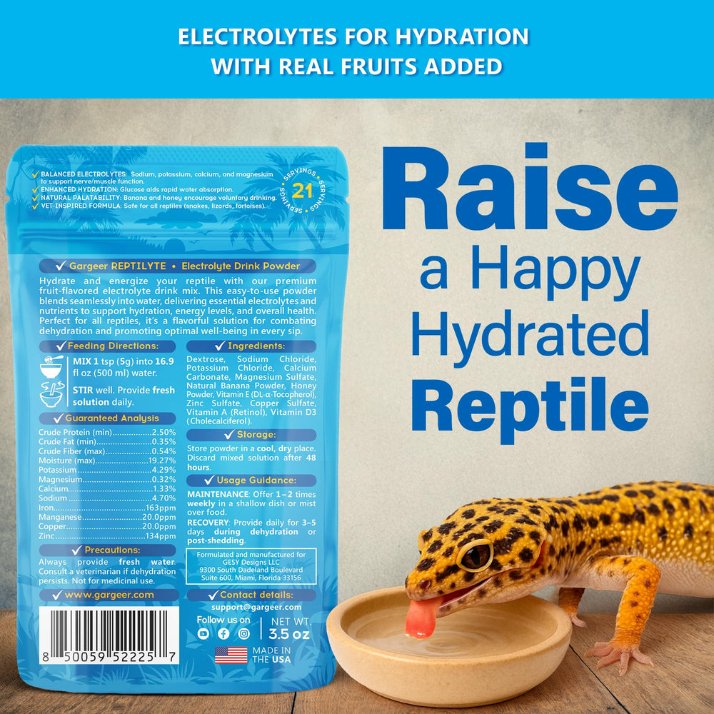 Gargeer ReptiLyte, reposición de electrolitos para hidratación equilibrada