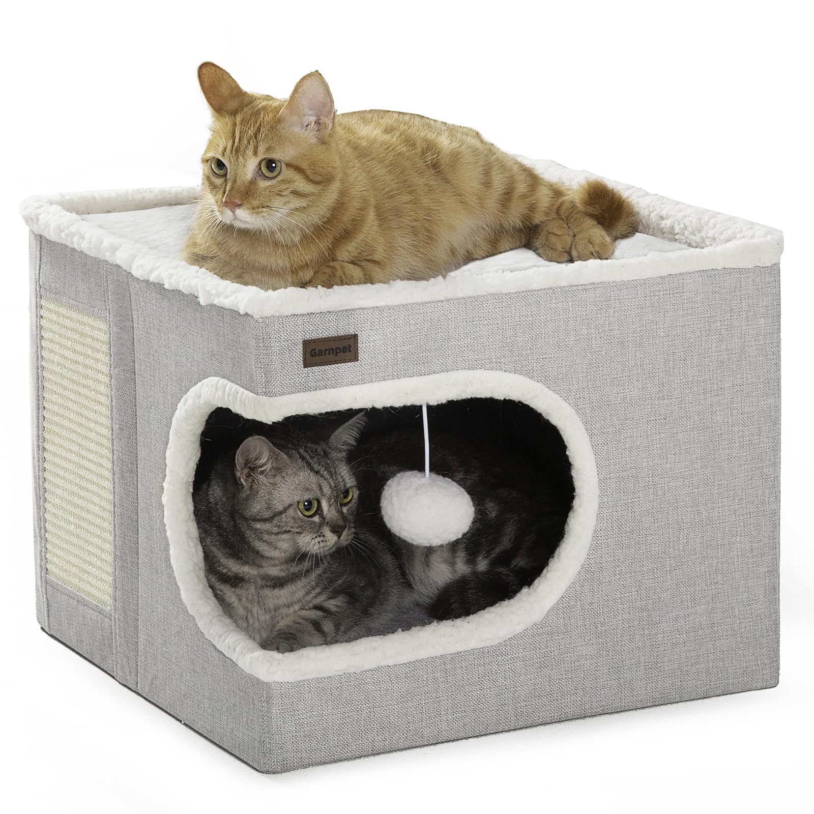 Garnpet cama gato cubo cueva gris ofrece refugio cómodo para siestas.