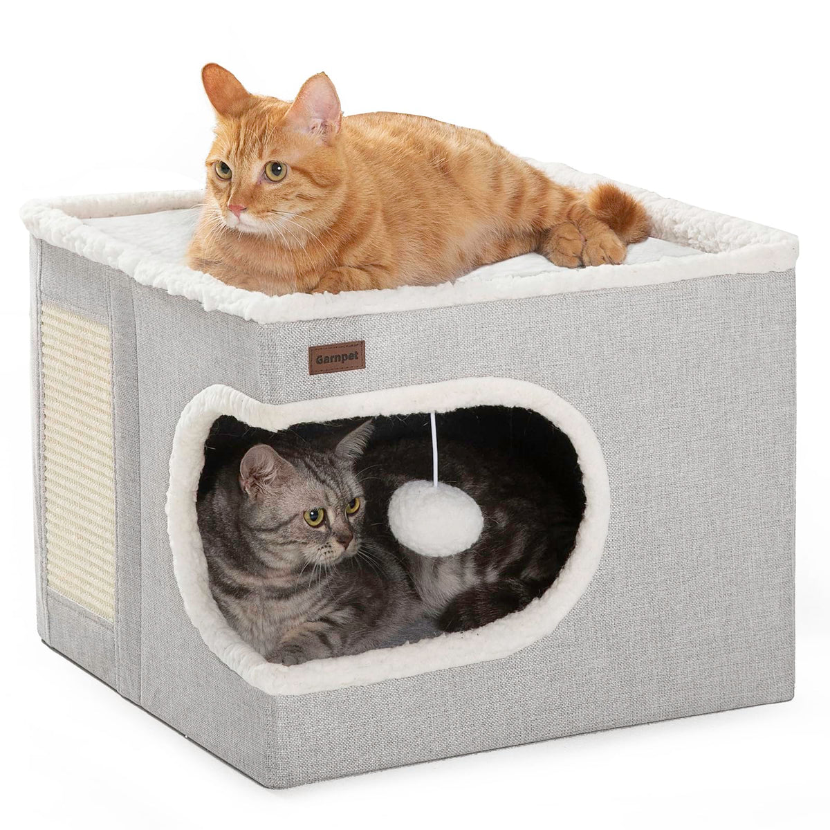 Garnpet cama gato cubo cueva gris ofrece refugio cómodo para siestas.