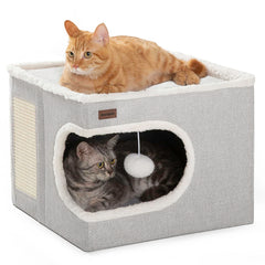 Garnpet cama gato cubo cueva gris ofrece refugio cómodo para siestas.