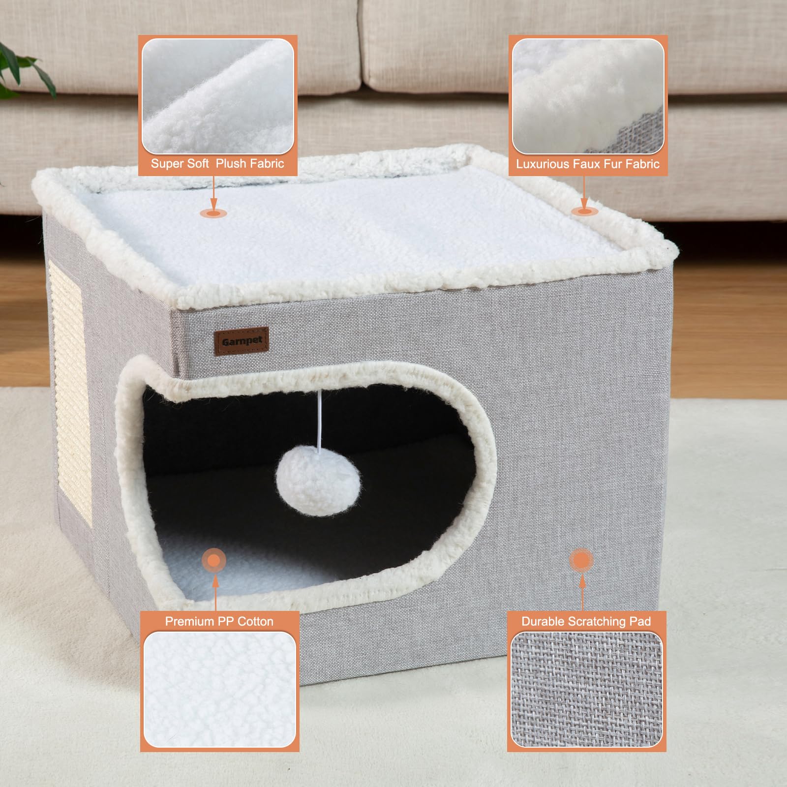 Garnpet cama gato diseño moderno gris, complemento decorativo y funcional.