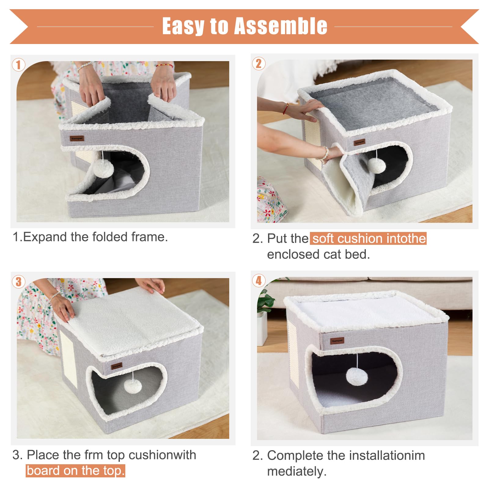 Garnpet cama gato rascador incorporado, ayuda a mantener uñas sanas.