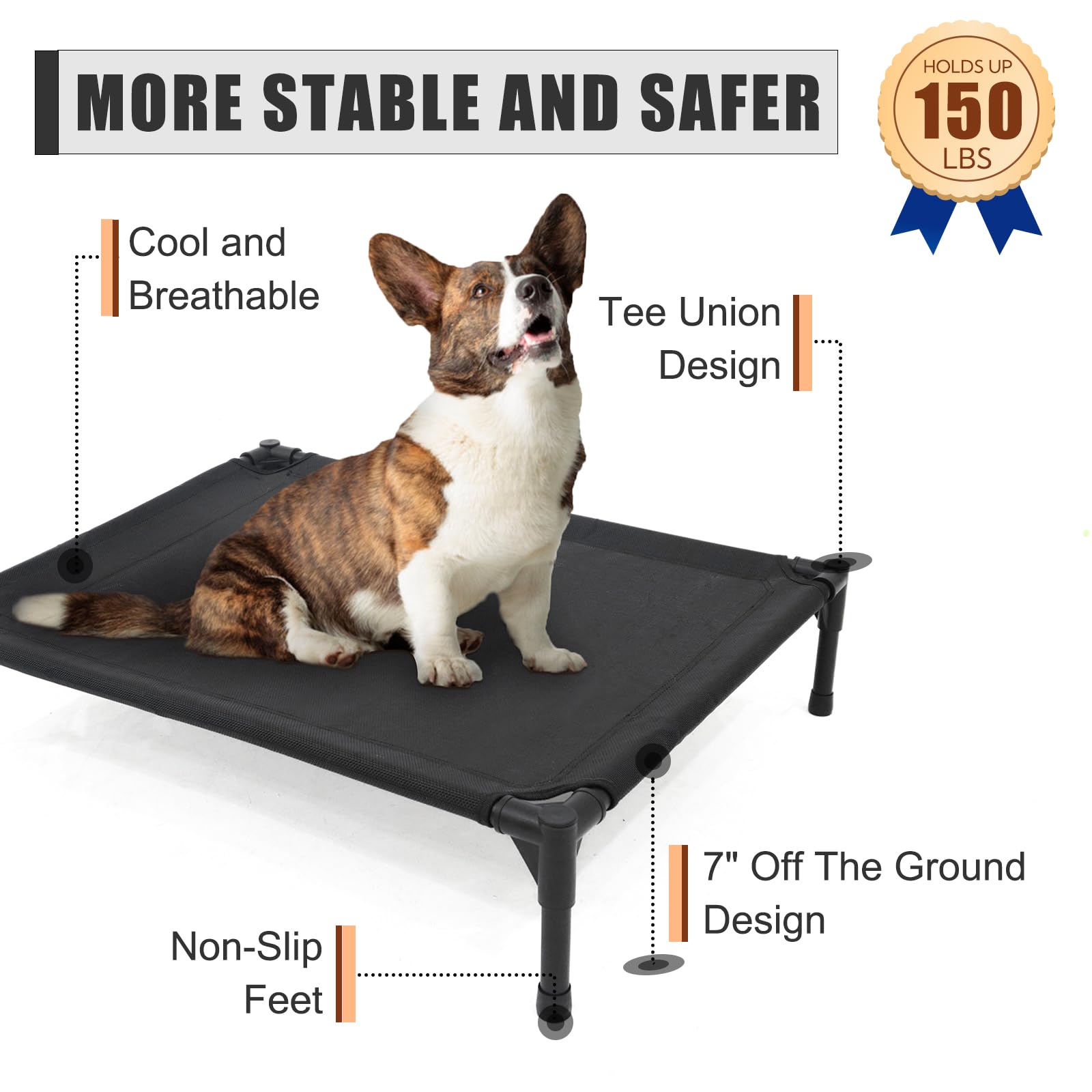 Garnpet cama elevada con malla central que favorece la circulación de aire.