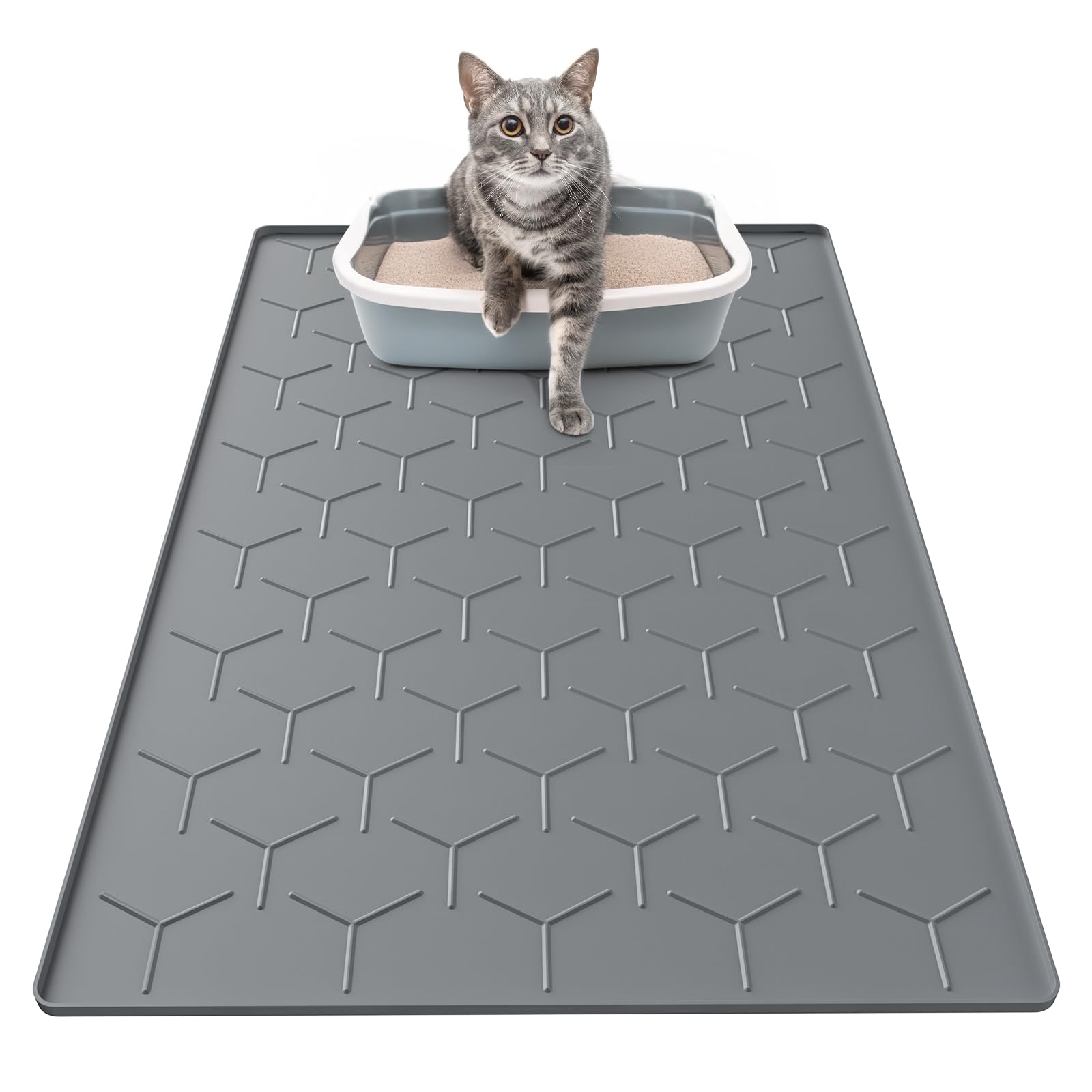 Garoopion alfombra para arena de gato 34x22 atrapa arena y evita regados.