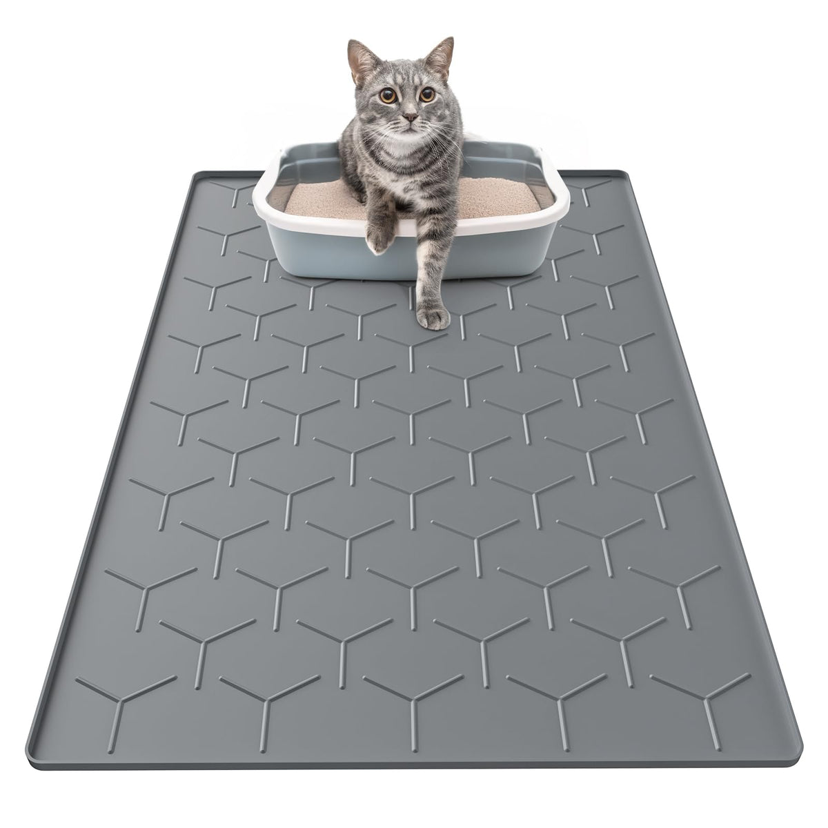 Garoopion alfombra para arena de gato 34x22 atrapa arena y evita regados.