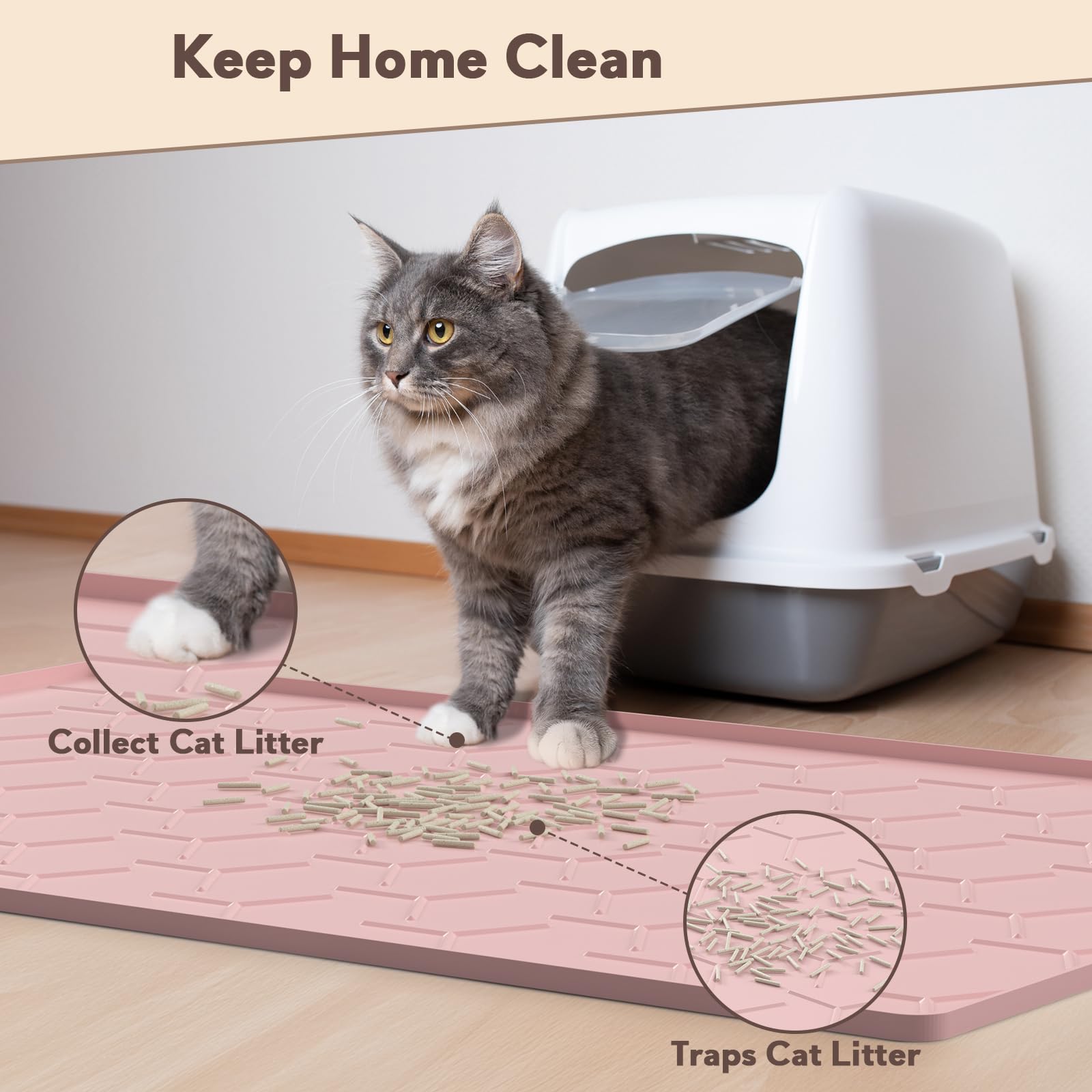 Garoopion mat silicona rosa textura suave cuida las patas del gato.