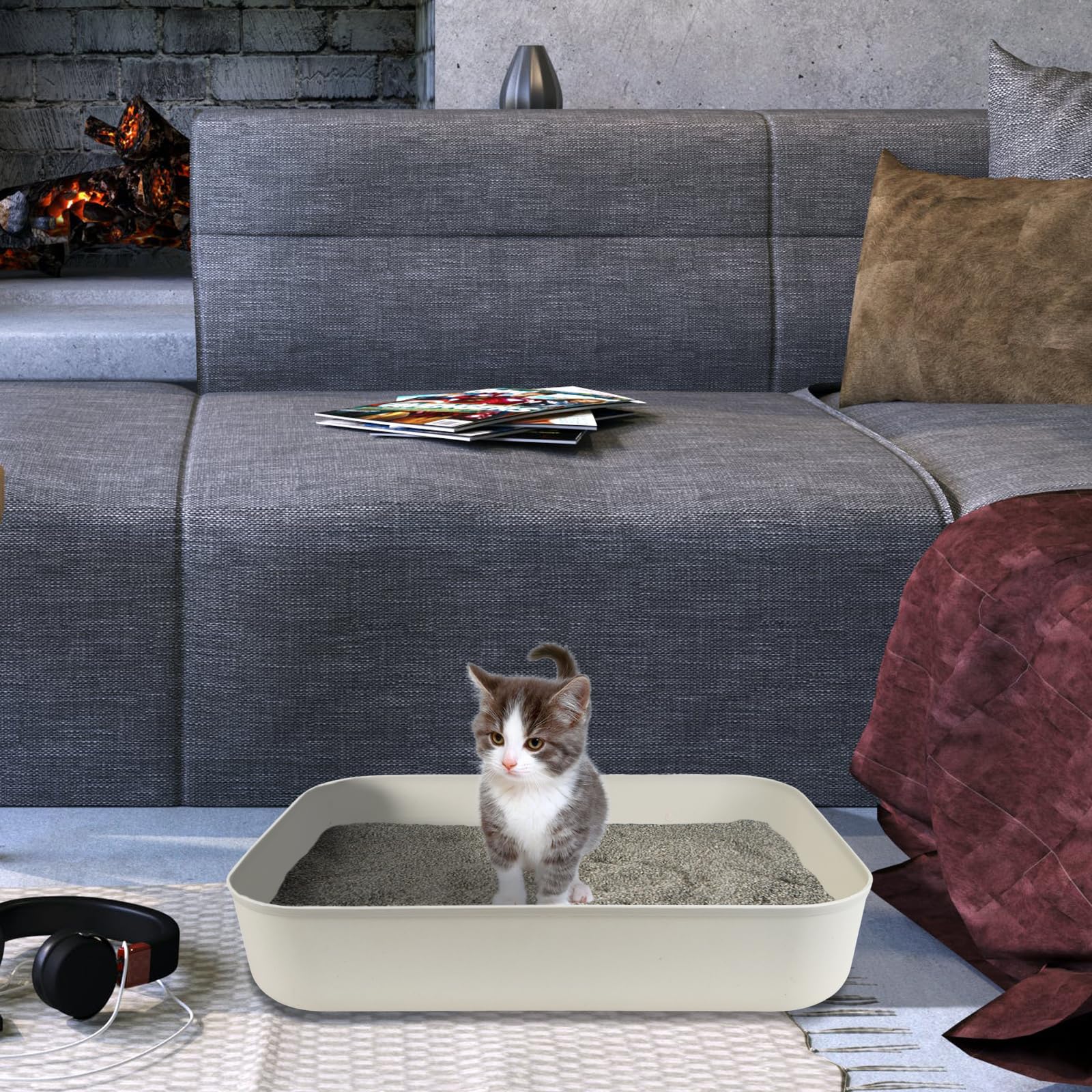 GCVOPTON caja de arena para gatitos negro, perfecta para casas con varias mascotas