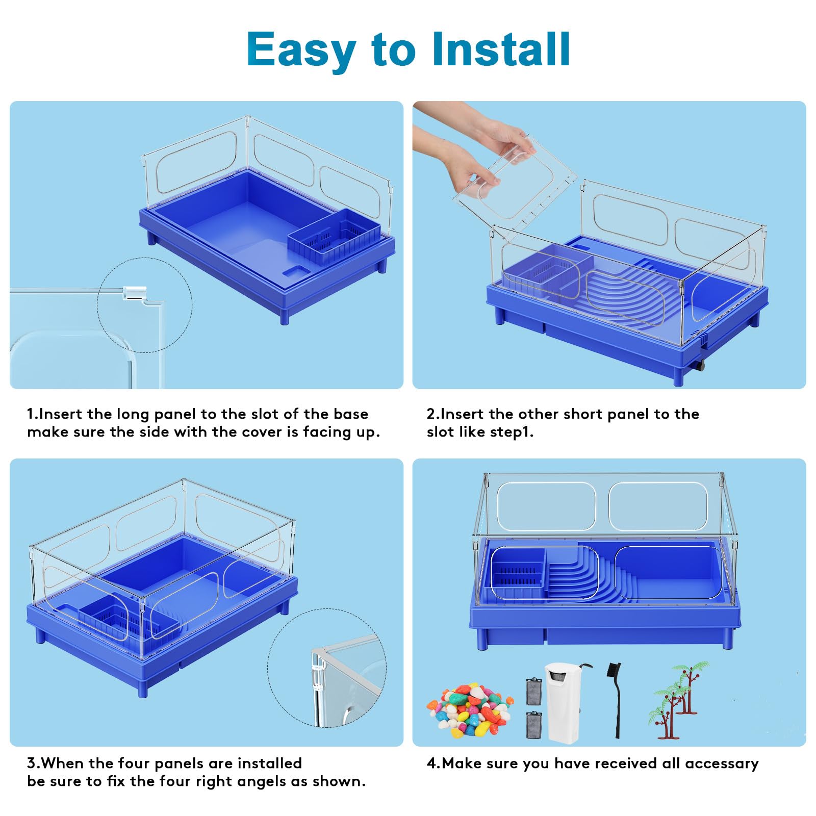 Geegoods montaje rápido, instalación en minutos con paneles acrílicos transparentes.