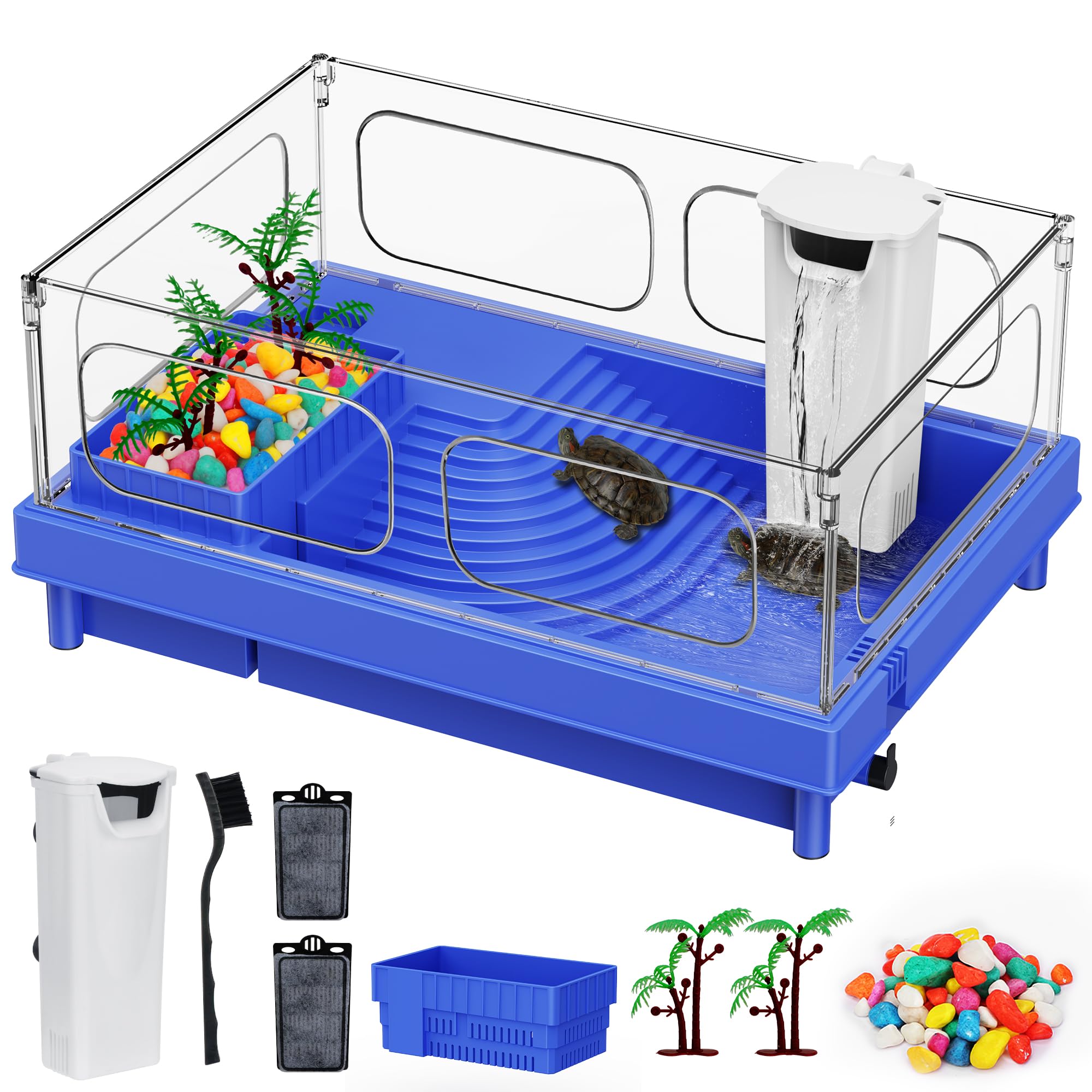 Geegoods tanque tortuga azul compacto para tortugas pequeñas y acuarios domésticos.