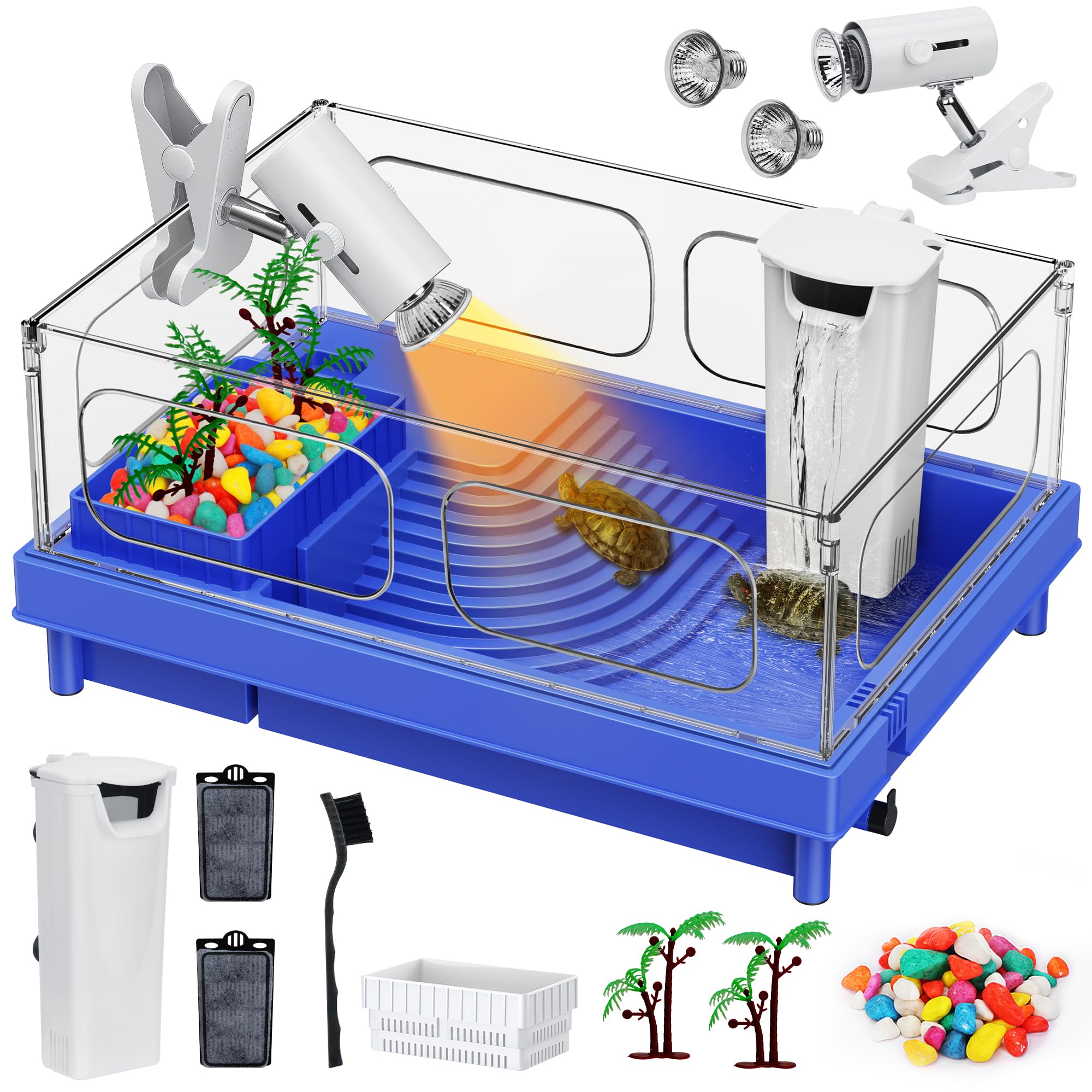 Geegoods Turtle Tank Kit: tanque azul, ideal para espacios reducidos.
