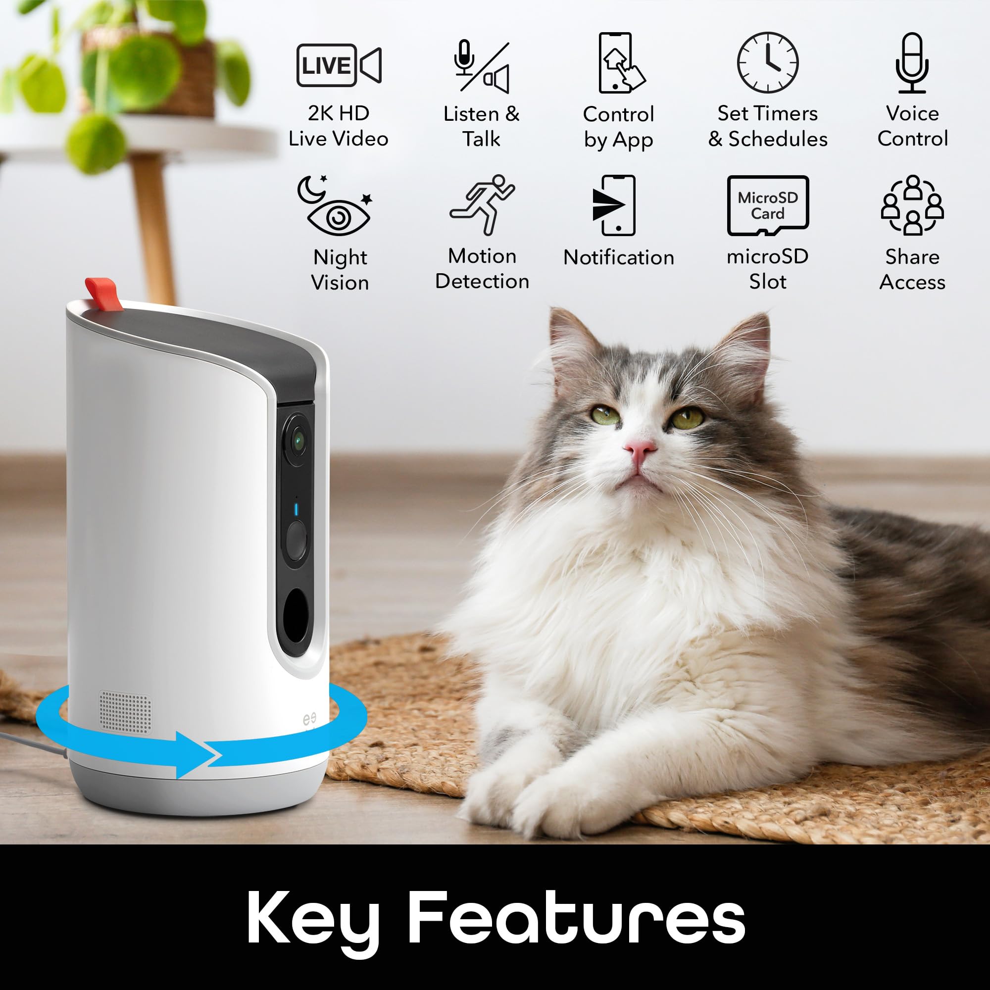 Geeni Pet Treat Dispenser, detalle de la lente para ver preciso cada momento.