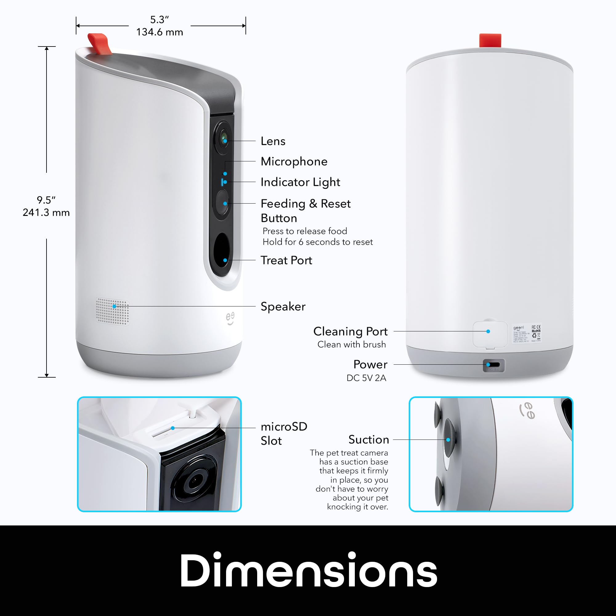 Geeni Pet Treat Dispenser, diseño blanco elegante para hogar moderno.