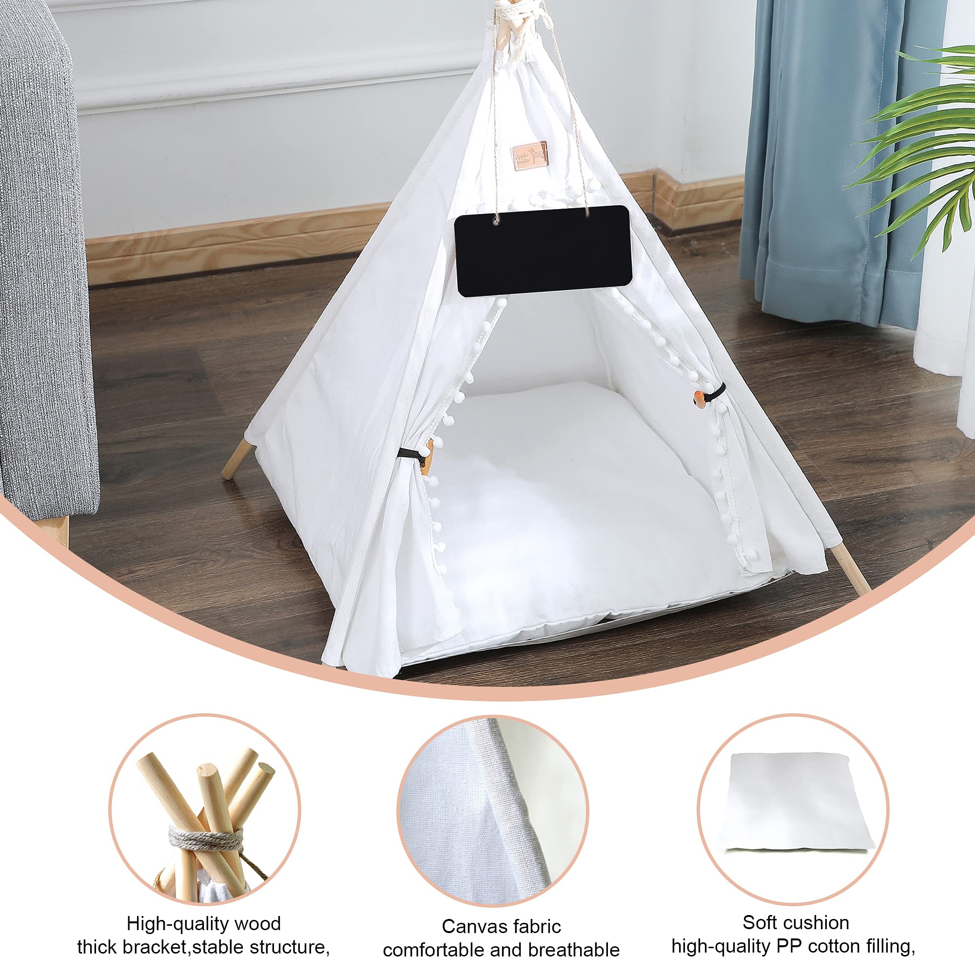 GeerDuo Pet Teepee: cojín cómodo fomenta descanso y juego tranquilo.