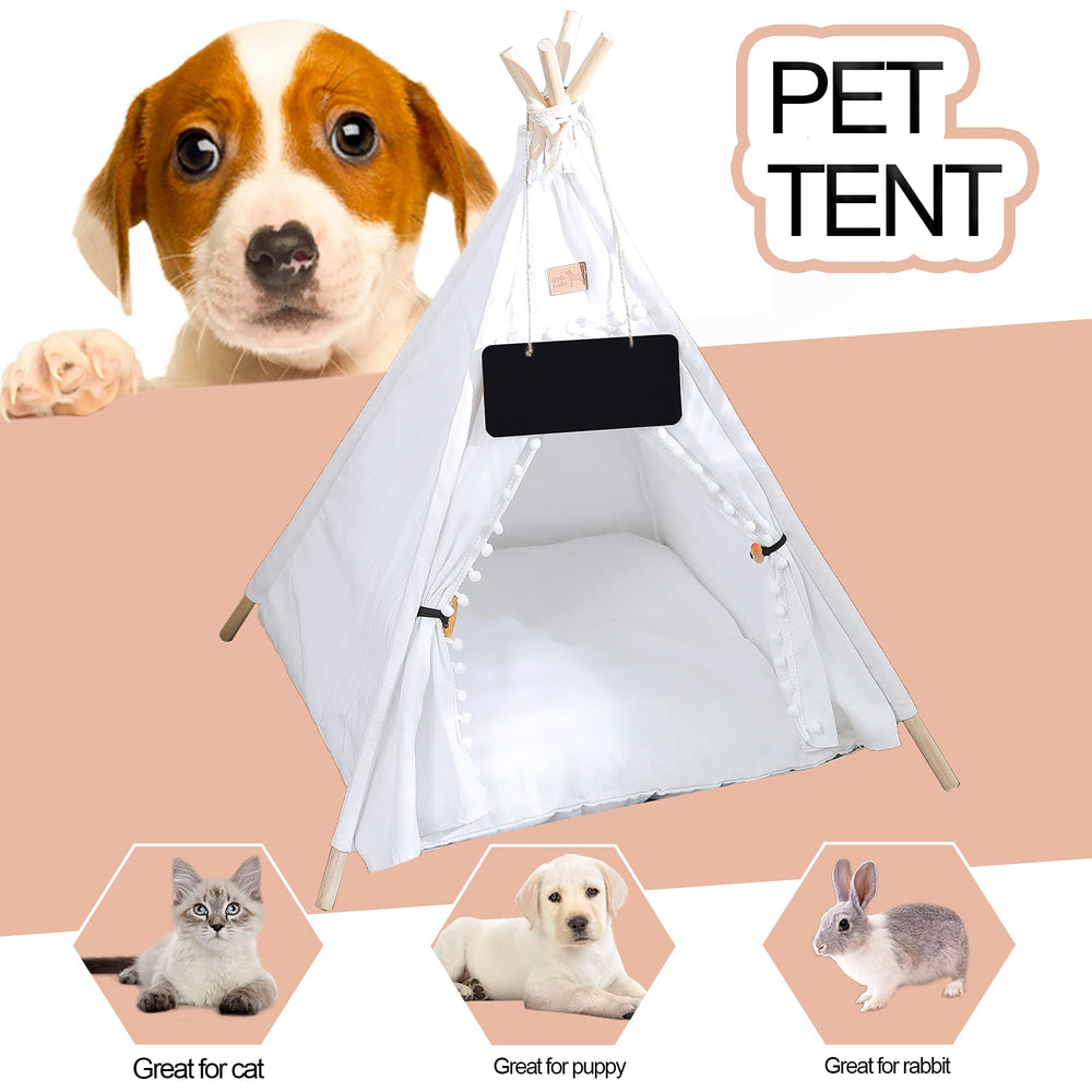 GeerDuo Pet Teepee: dimensiones 24 pulgadas alto, 20 pulgadas diámetro, ideal para pequeños.