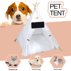 GeerDuo Pet Teepee: dimensiones 24 pulgadas alto, 20 pulgadas diámetro, ideal para pequeños.