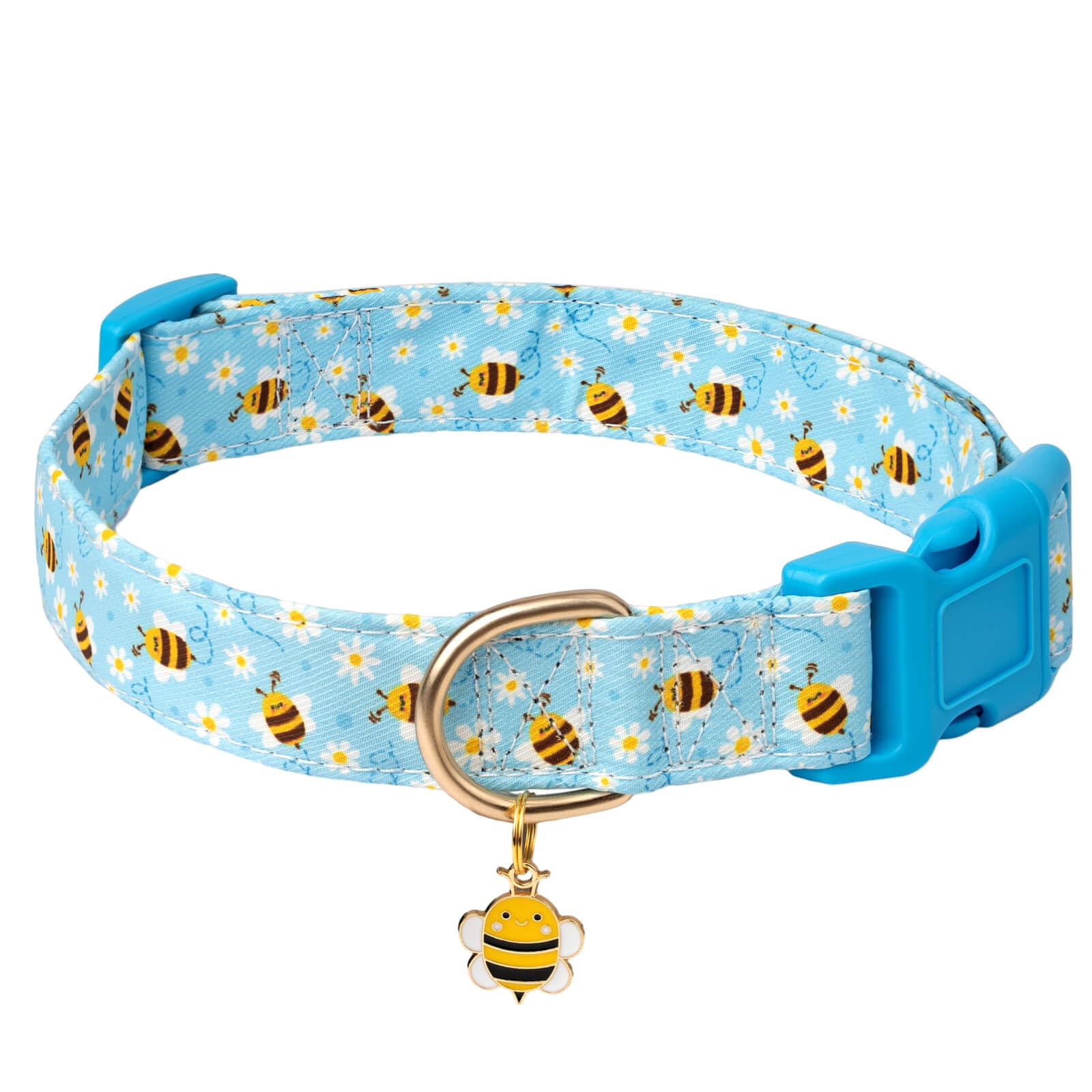 Collar Gelwoo con hebilla ajustable y diseño floral azul para perros medianos.