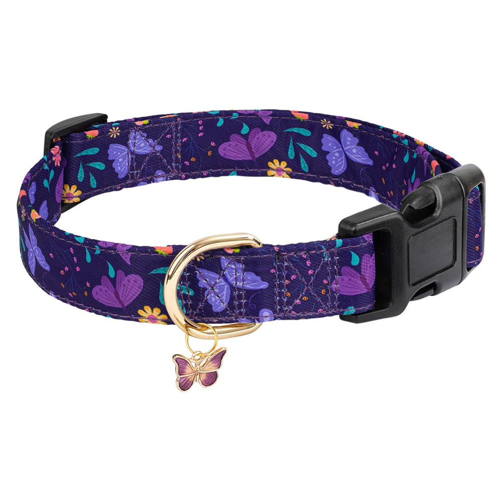 Collar Gelwoo con hebilla ajustable y mariposa púrpura, cómodo para paseos diarios