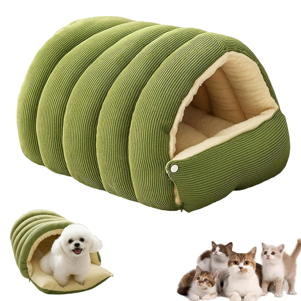 Cama-gato monstruo genérica en verde, vista general para uso en interiores.