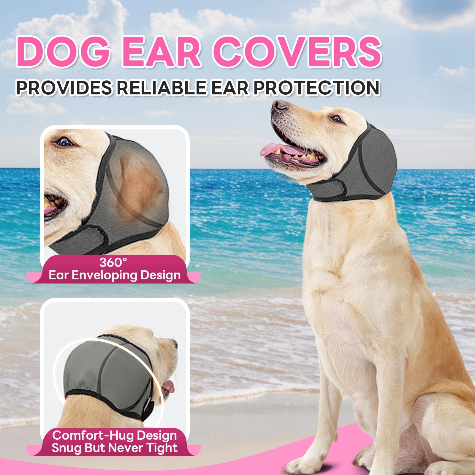 Generic orejeras para perros en gris medio brindan protección auditiva durante tormentas.