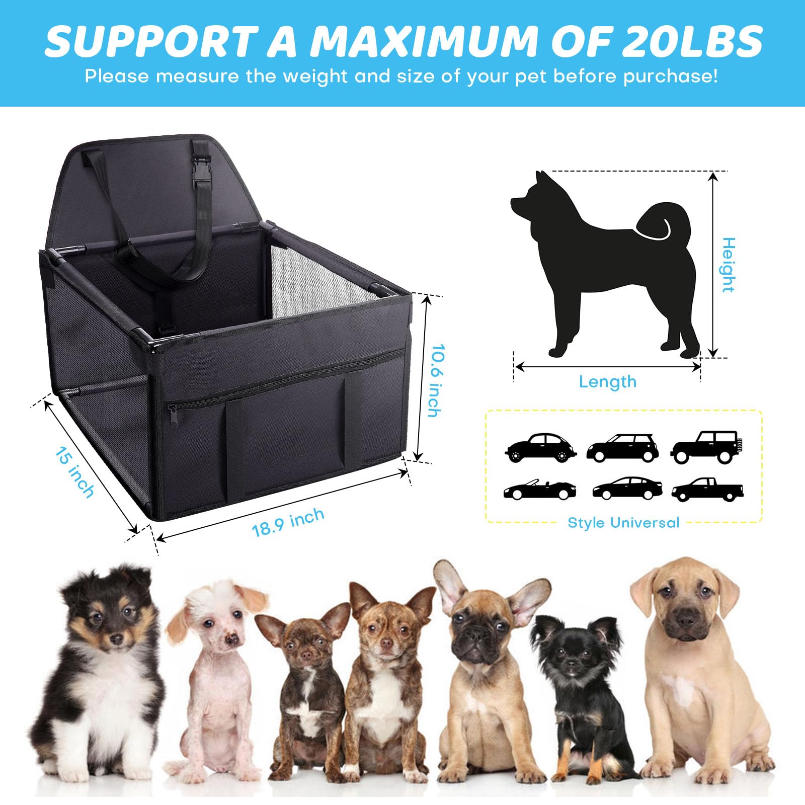 GENORTH asiento para perro en coche, desmontable y lavable para limpieza rápida.