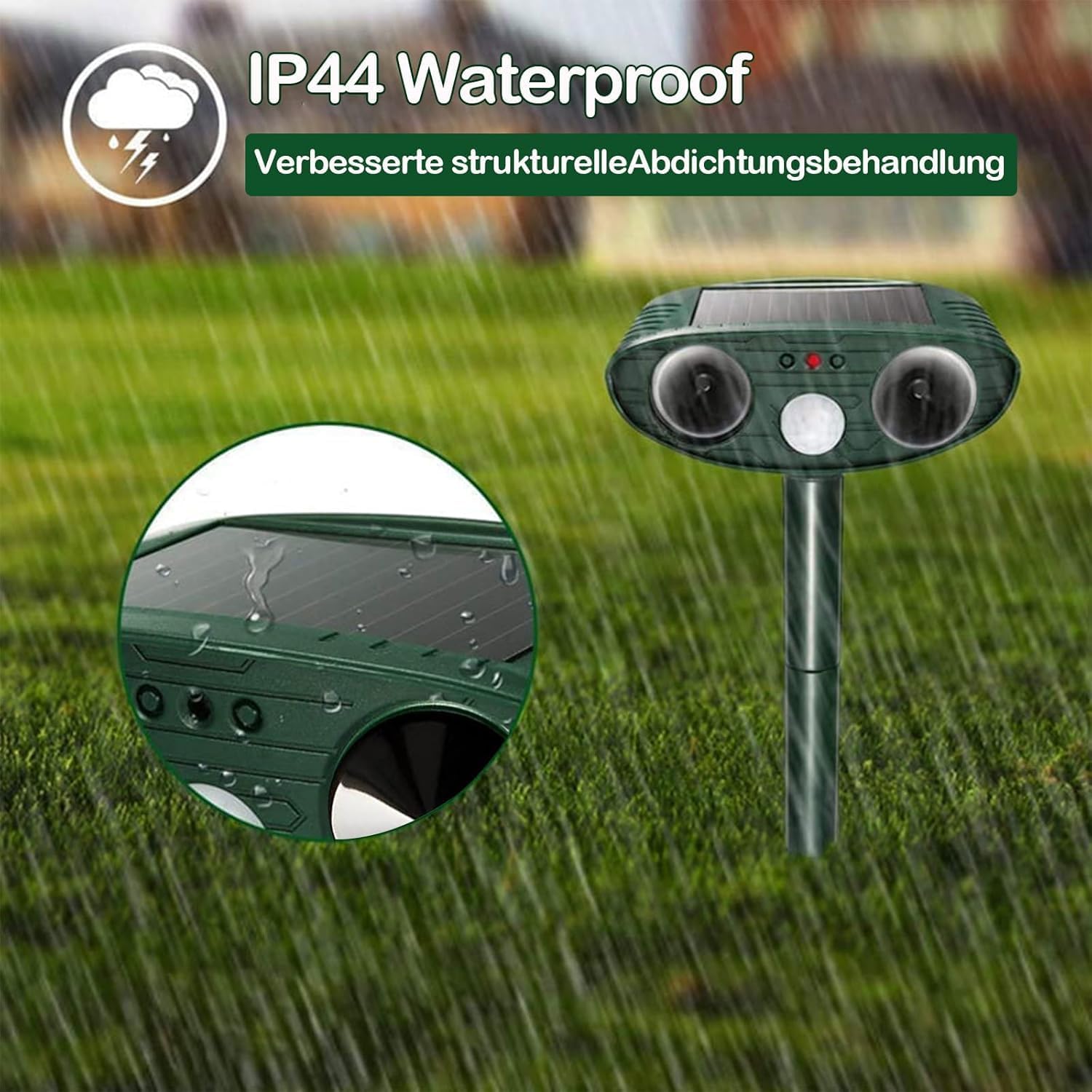 Gerenduzi disuasor ultrasonico exterior IPX4 resistente a clima
