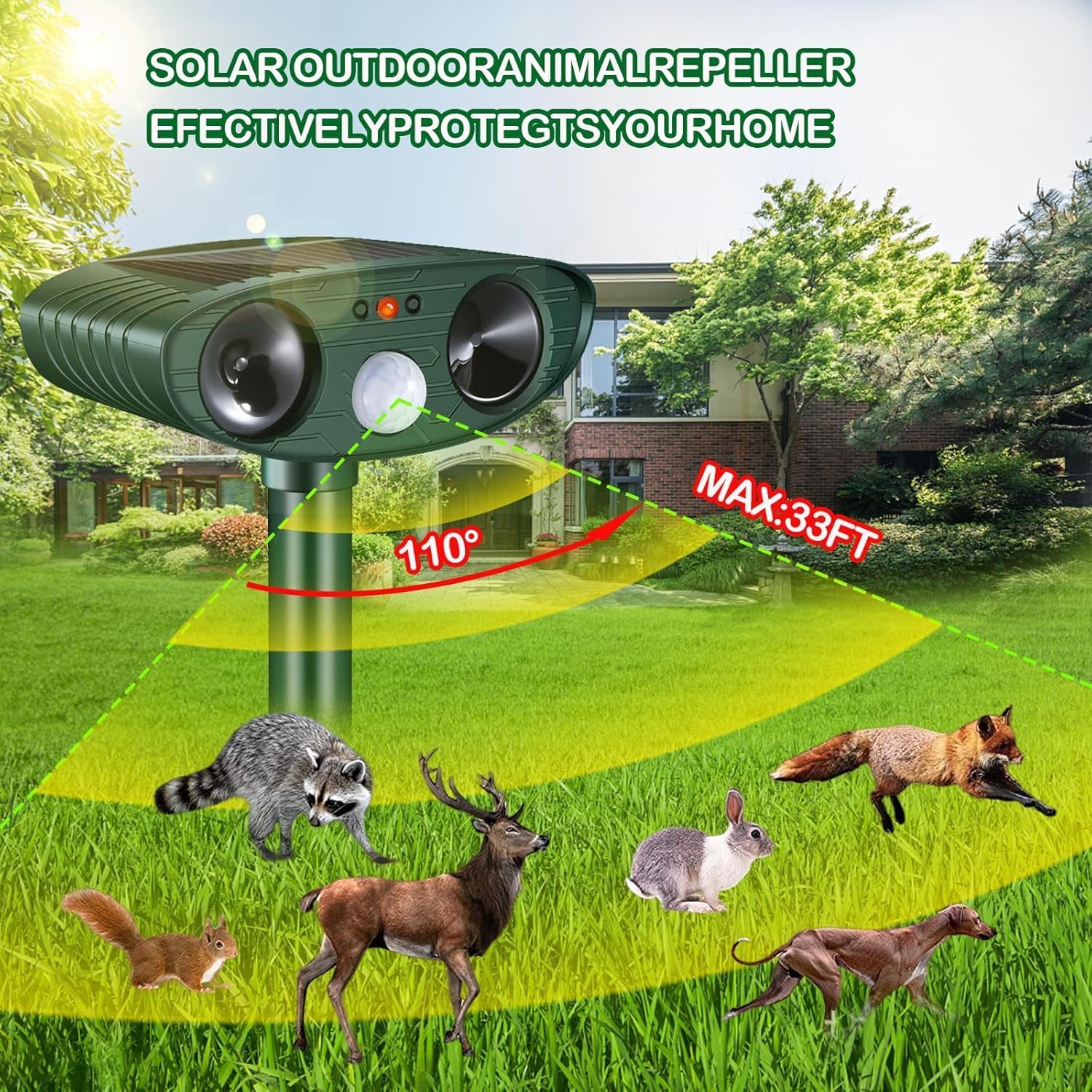 Gerenduzi disuasor ultrasonico para gatos luz parpadeante para aviso visual