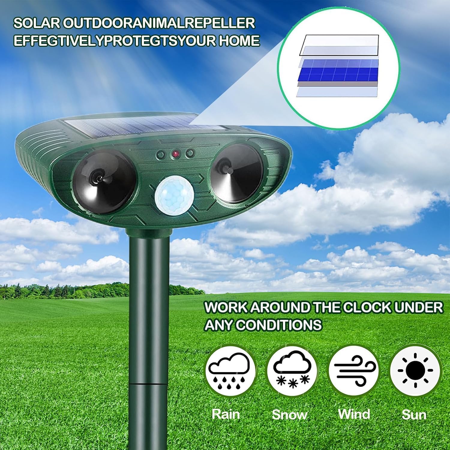 Gerenduzi disuasor ultrasonico con sensor de movimiento detecta animales