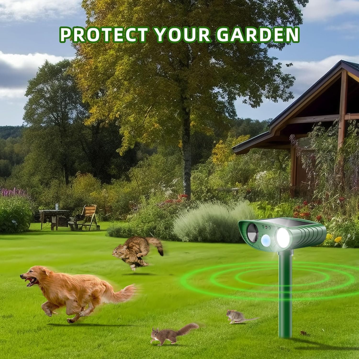 Gerenduzi disuasor ultrasonico para usos exteriores en jardines