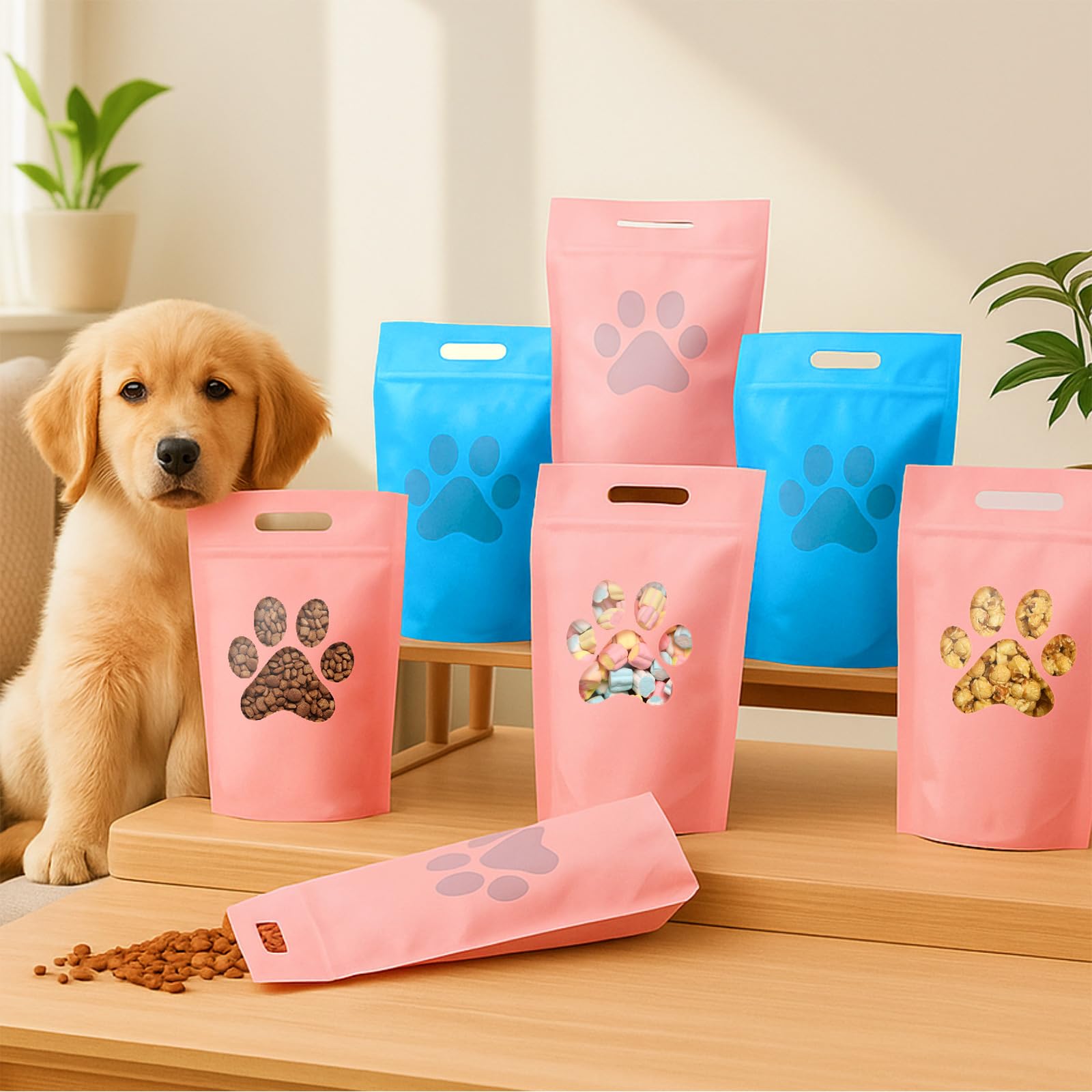Bolsas para golosinas caninas en azul y rosa, diseño versátil de Gersoniel.