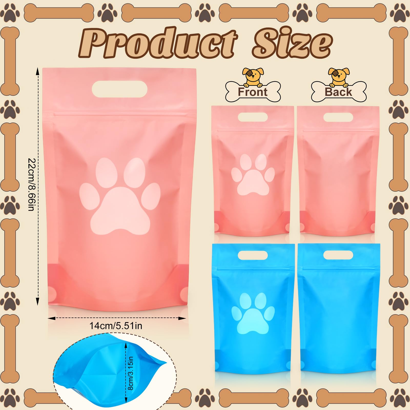 Bolsas Gersoniel con diseño de pata y ventana atractiva para reuniones de perros.