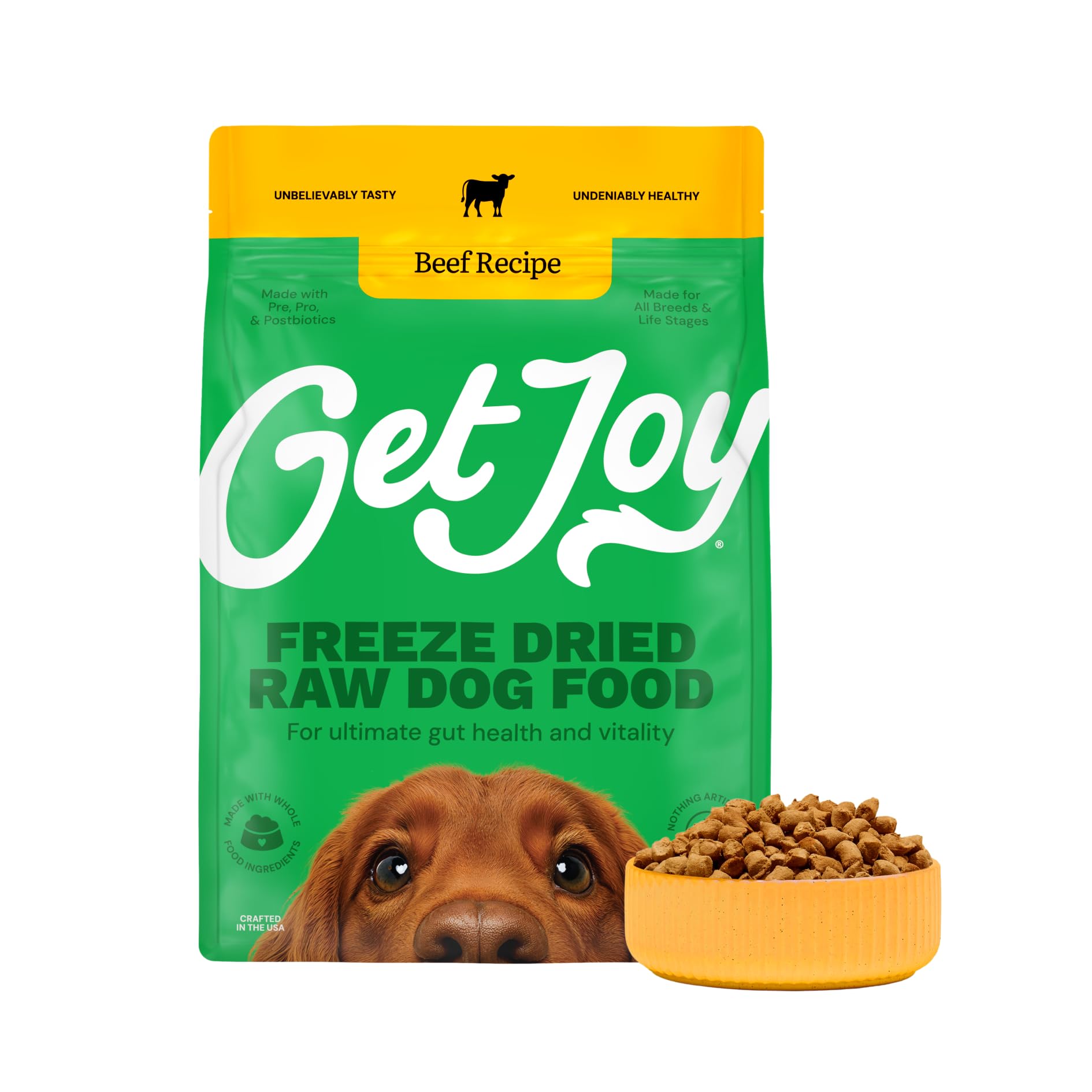 Get Joy carne vaca liofilizada para perros, sabor intenso y proteína de calidad