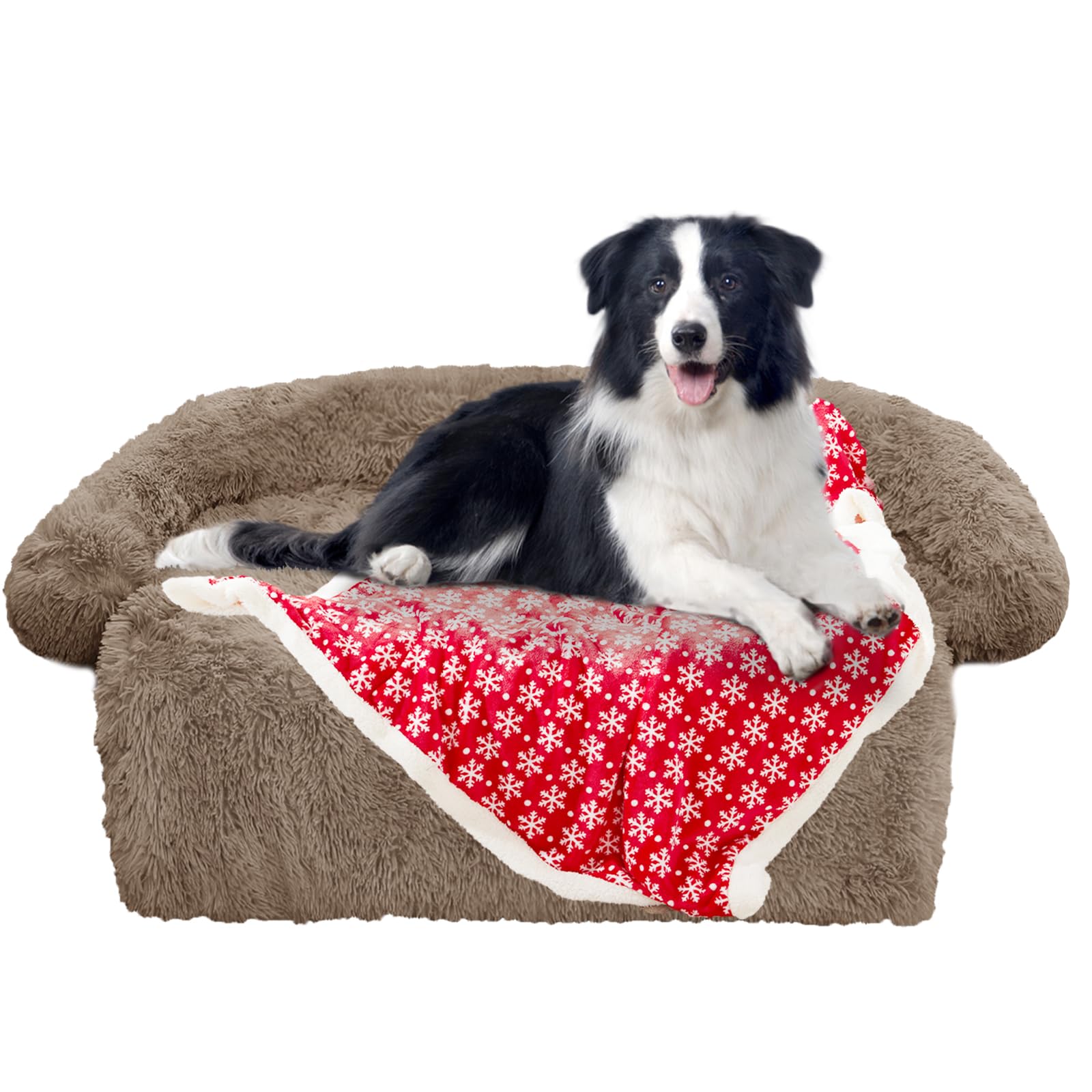 GGIB cama para perro calmante con diseño navideño, ideal para descanso profundo.