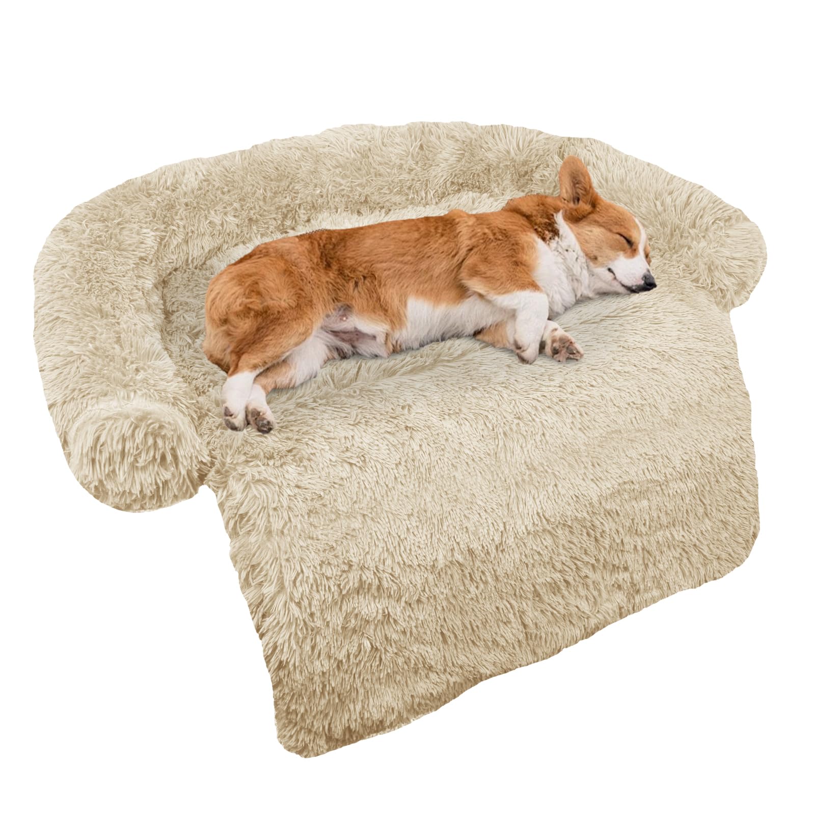 GGIB Cama Calming de felpa beige para descanso cómodo de perros