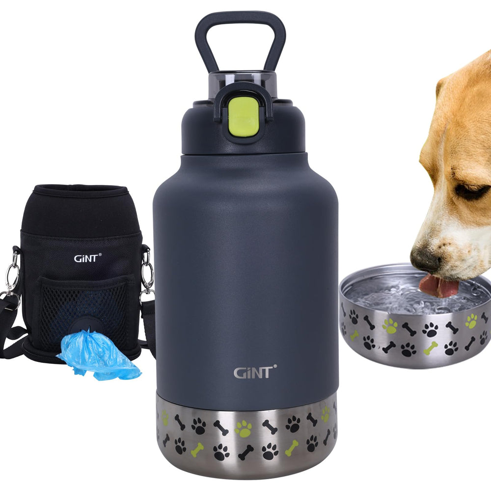 Botella GiNT aislada de 37oz para perros y humanos, mantiene agua fresca en caminatas.