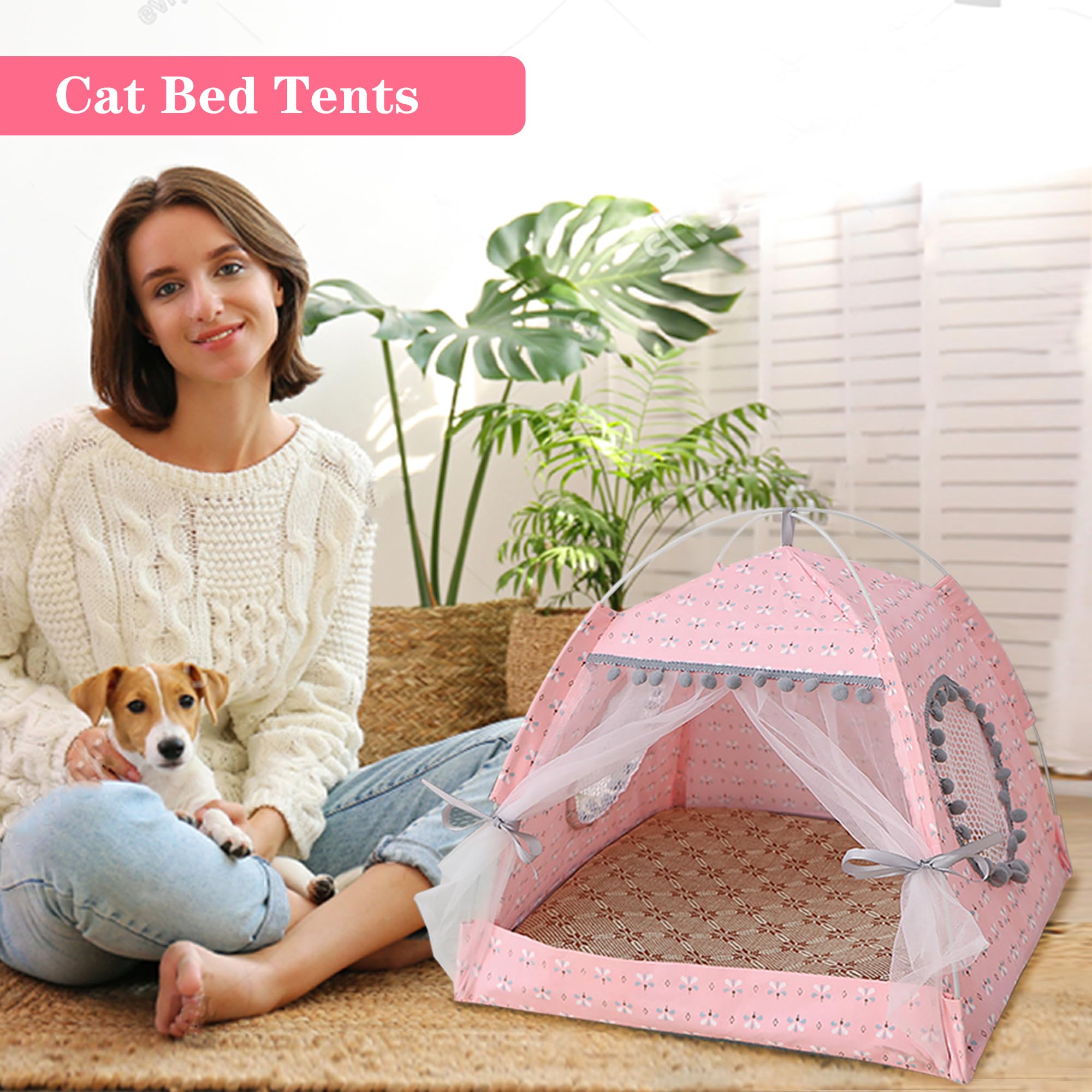 Gigreinc Cama-Tienda Floral Leopardo, cojín suave incluido para mascotas.