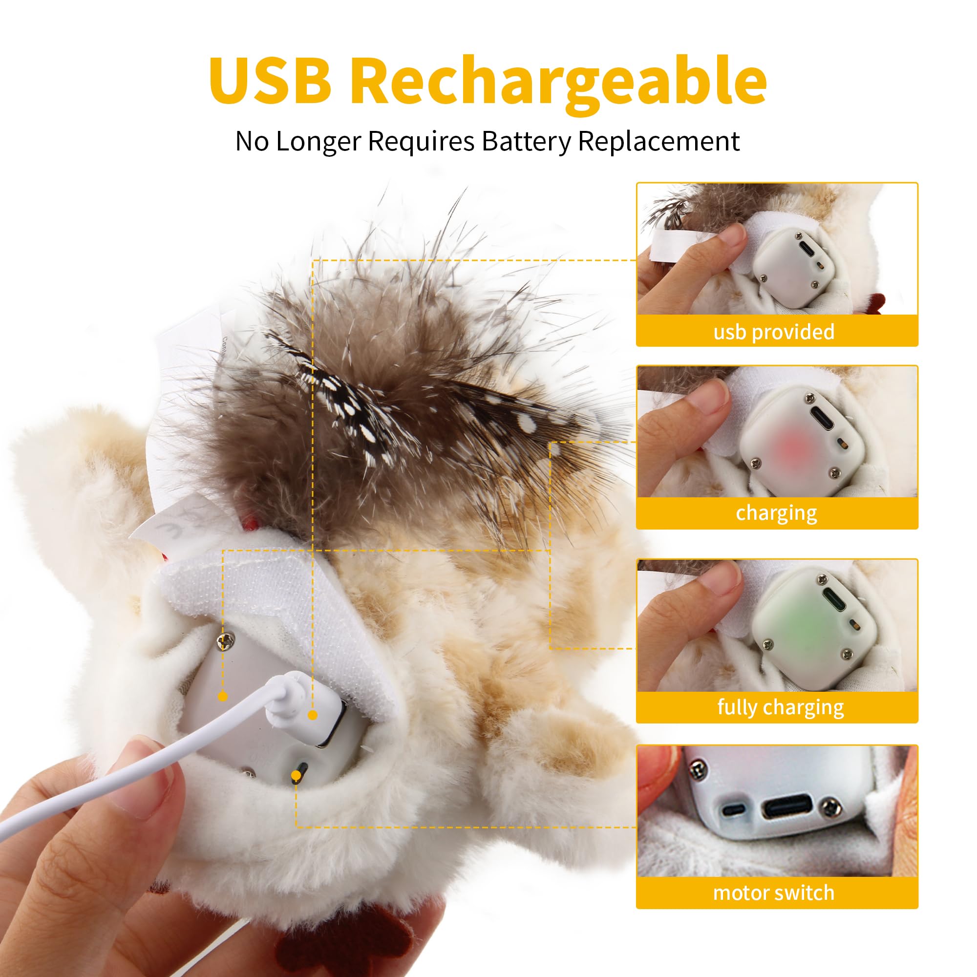 Gigwi Birdie recargable por USB, ahorro de energía durante el juego.